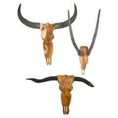 Vintage 'Vegan' Teak Animal Skulls or Horns, 20th Century