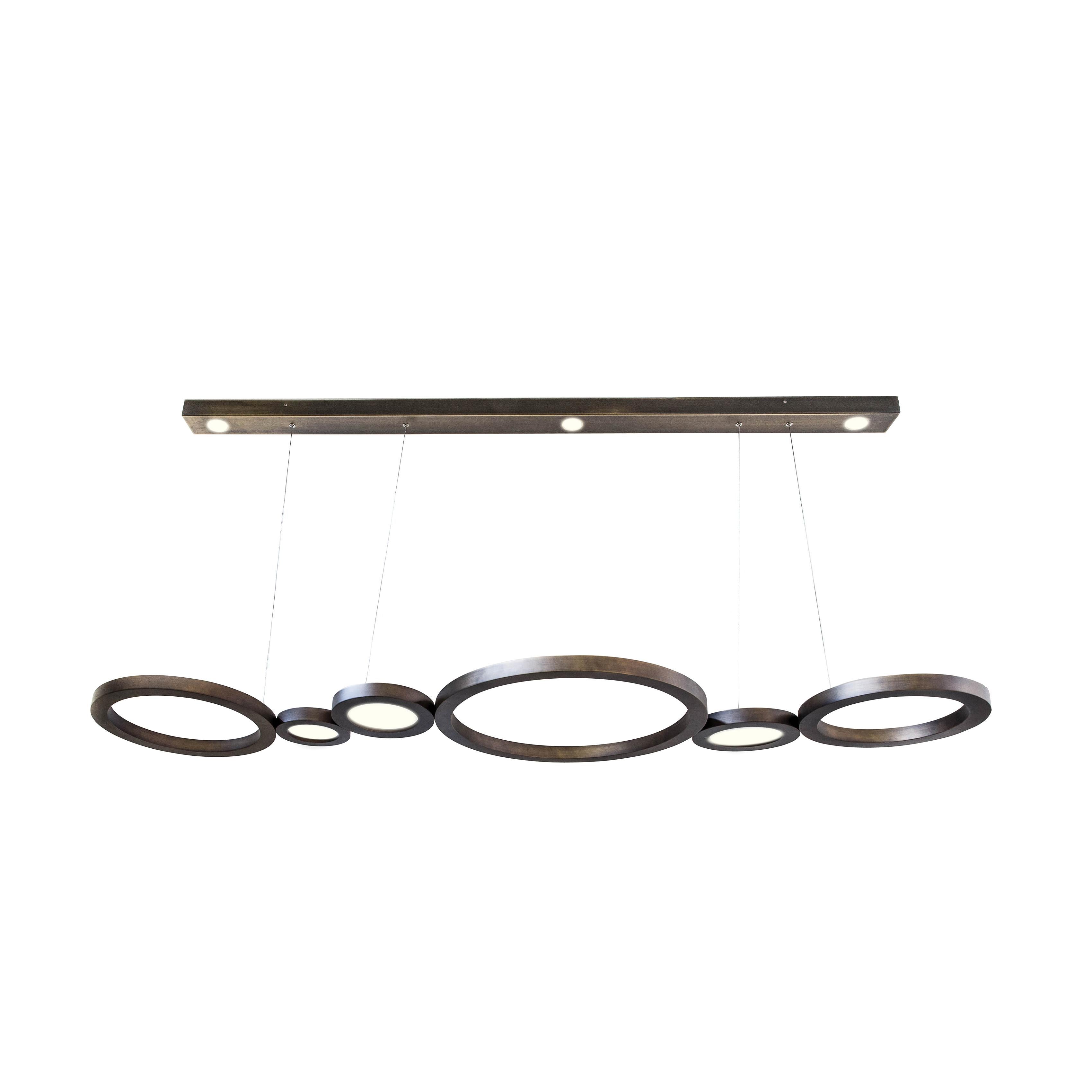 Vegas Suspension Ring Light in Dark and Light Satin Bronze and Alabaster Effect For Sale