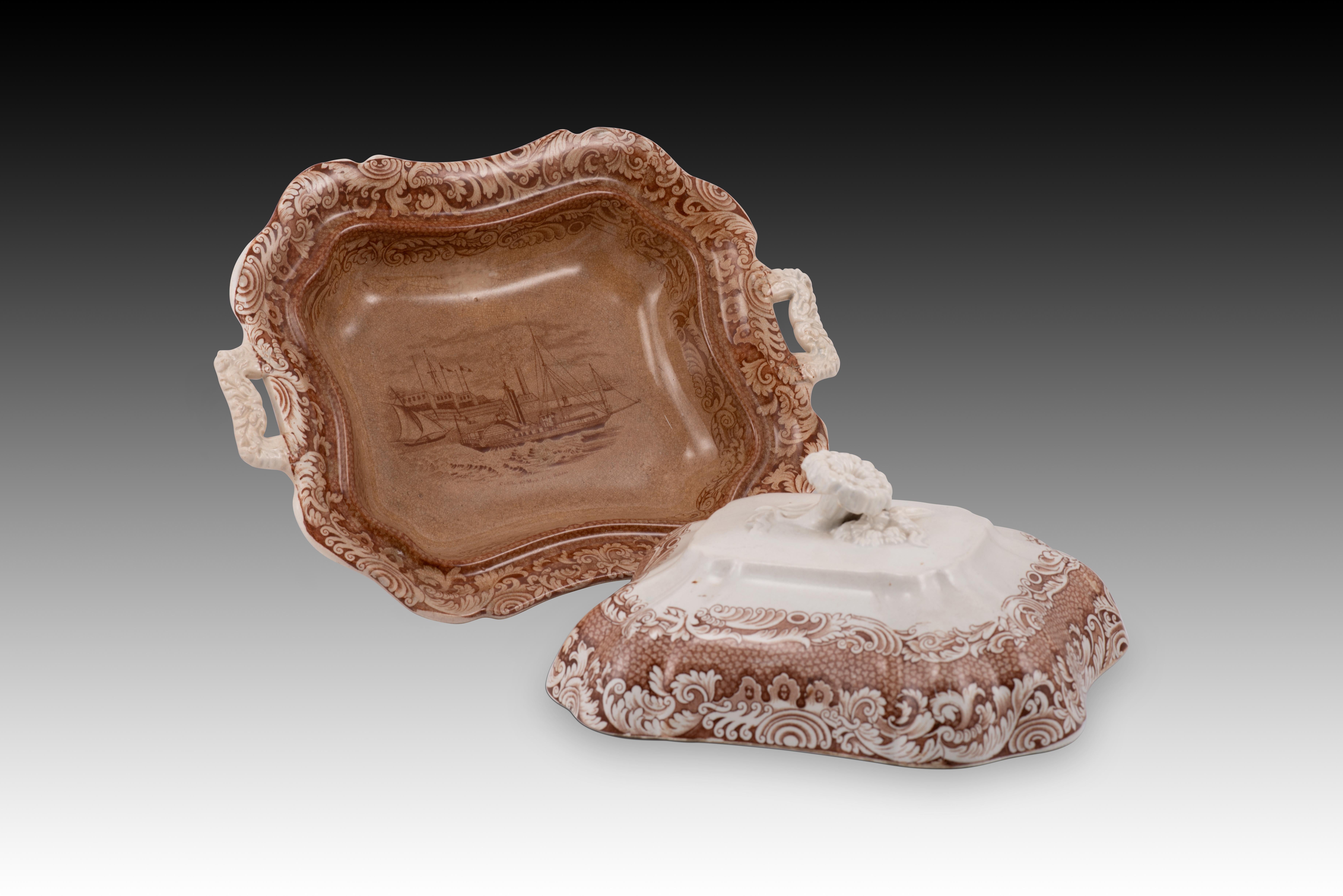 Vegetable bowl with lid, Morro Castle, Havana, Cuba. Sargadelos, 19th cent. In Fair Condition For Sale In Madrid, ES