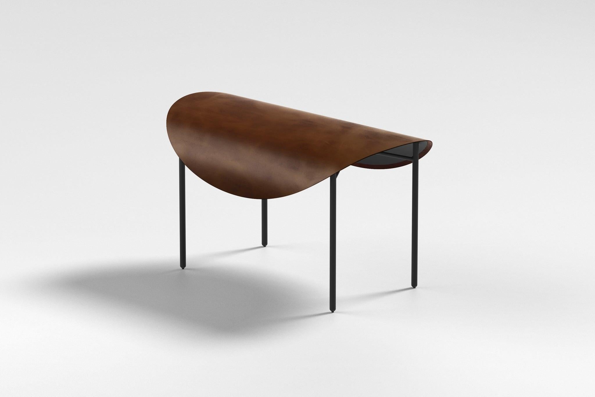 Vegetable Tan Leather and Black Steel Tack Bench by Calen Knauf In New Condition In Geneve, CH
