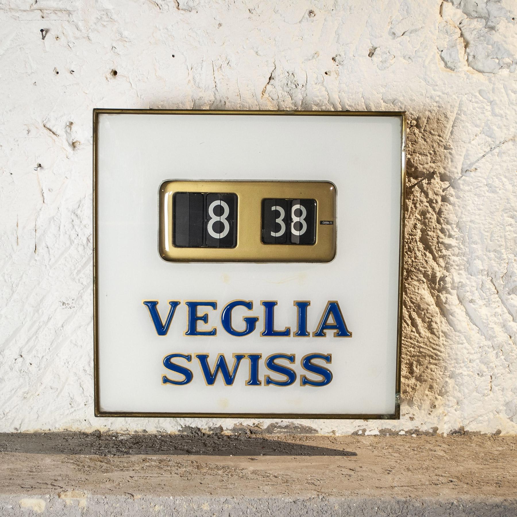 Metal Veglia Swiss Advertising Paddle Clock, 1960s