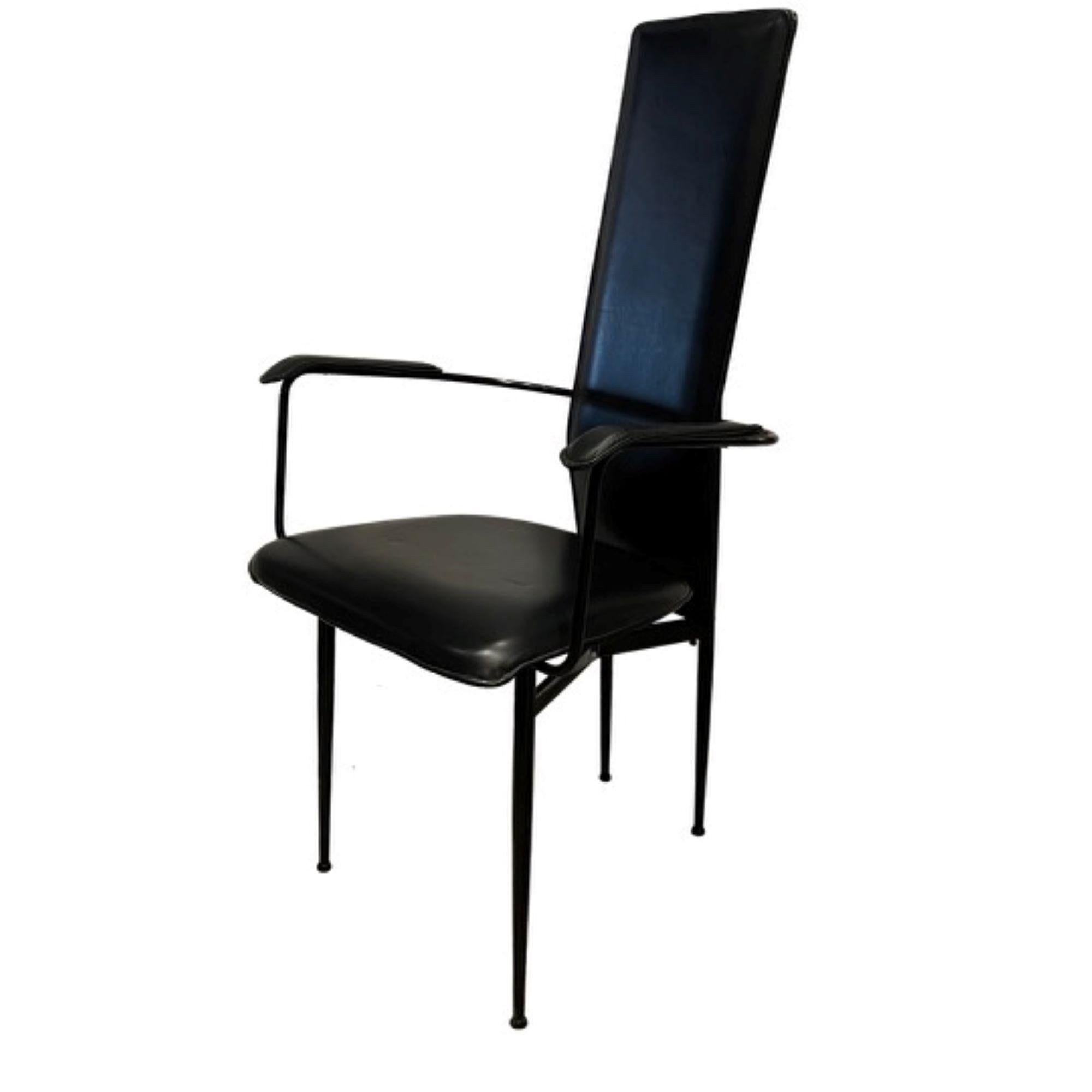 Mid-Century Modern Vegni Black Leather Set of 6 Dining Chairs