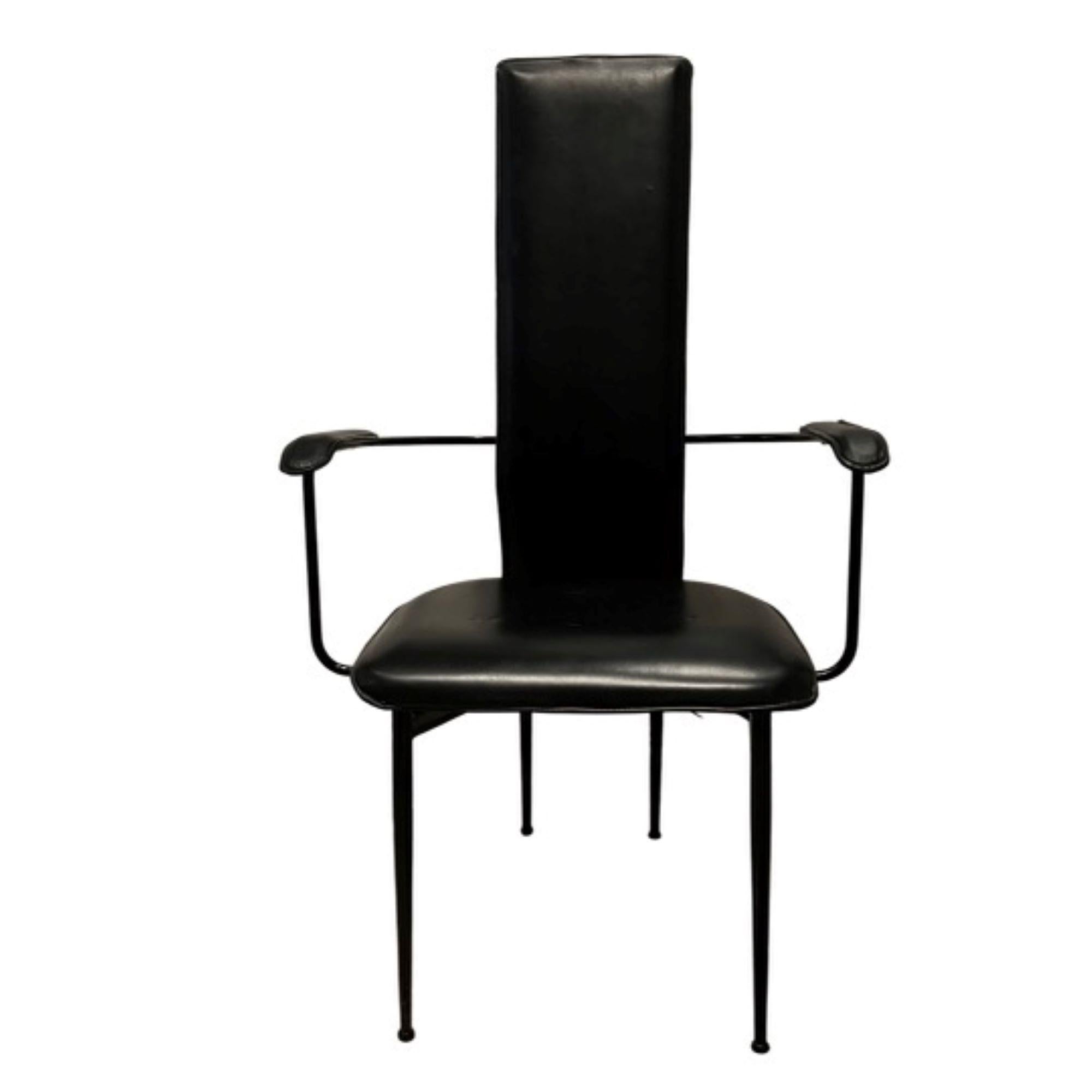 Italian Vegni Black Leather Set of 6 Dining Chairs