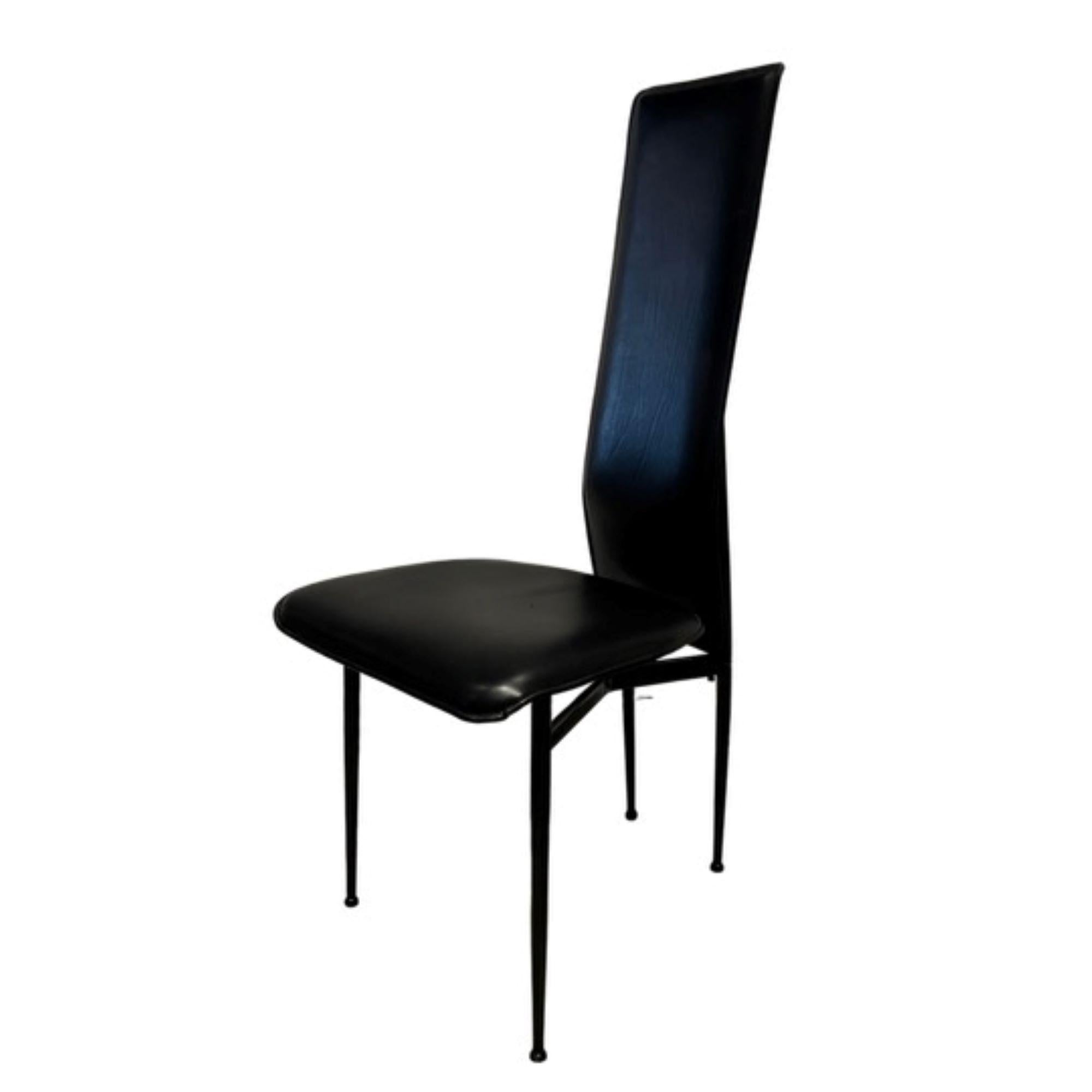 Vegni Black Leather Set of 6 Dining Chairs In Good Condition In Los Angeles, CA