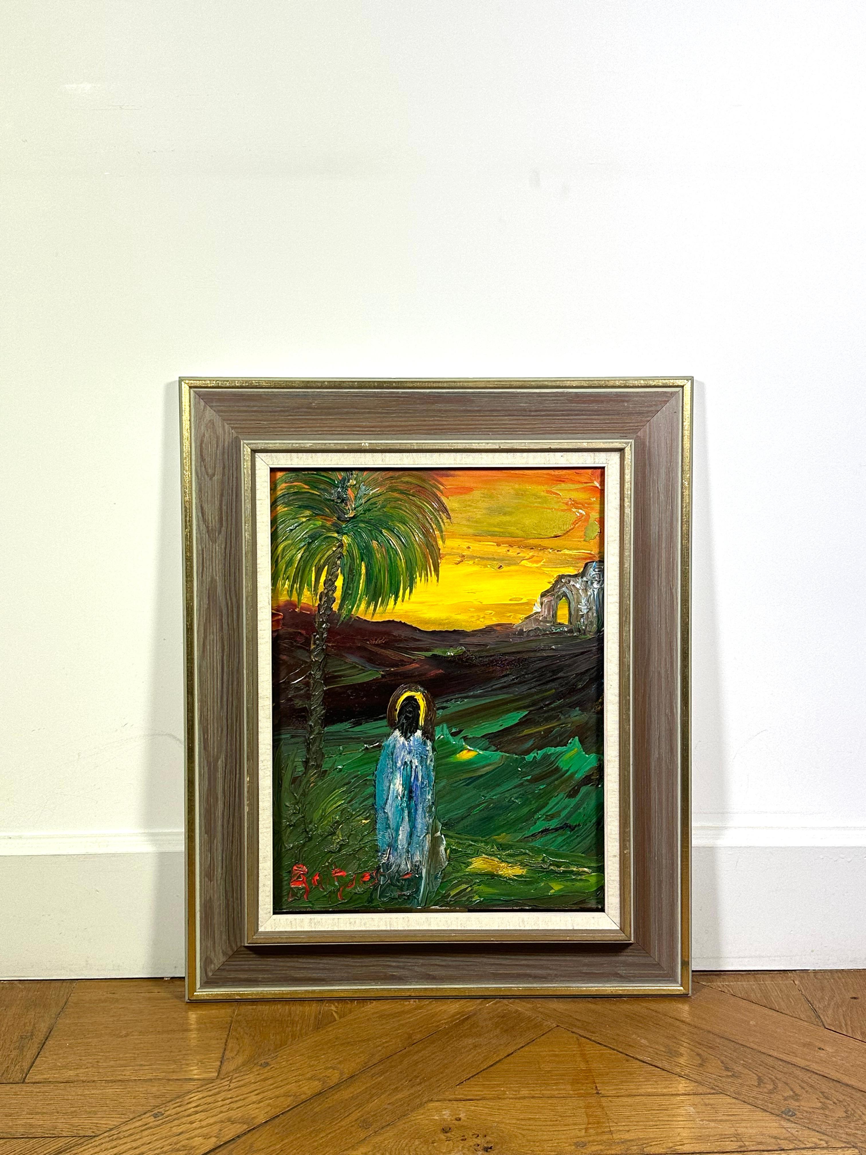 XX secolo Veikko Aaltona, pittura  Figura vicino a una palma Firmato in vendita