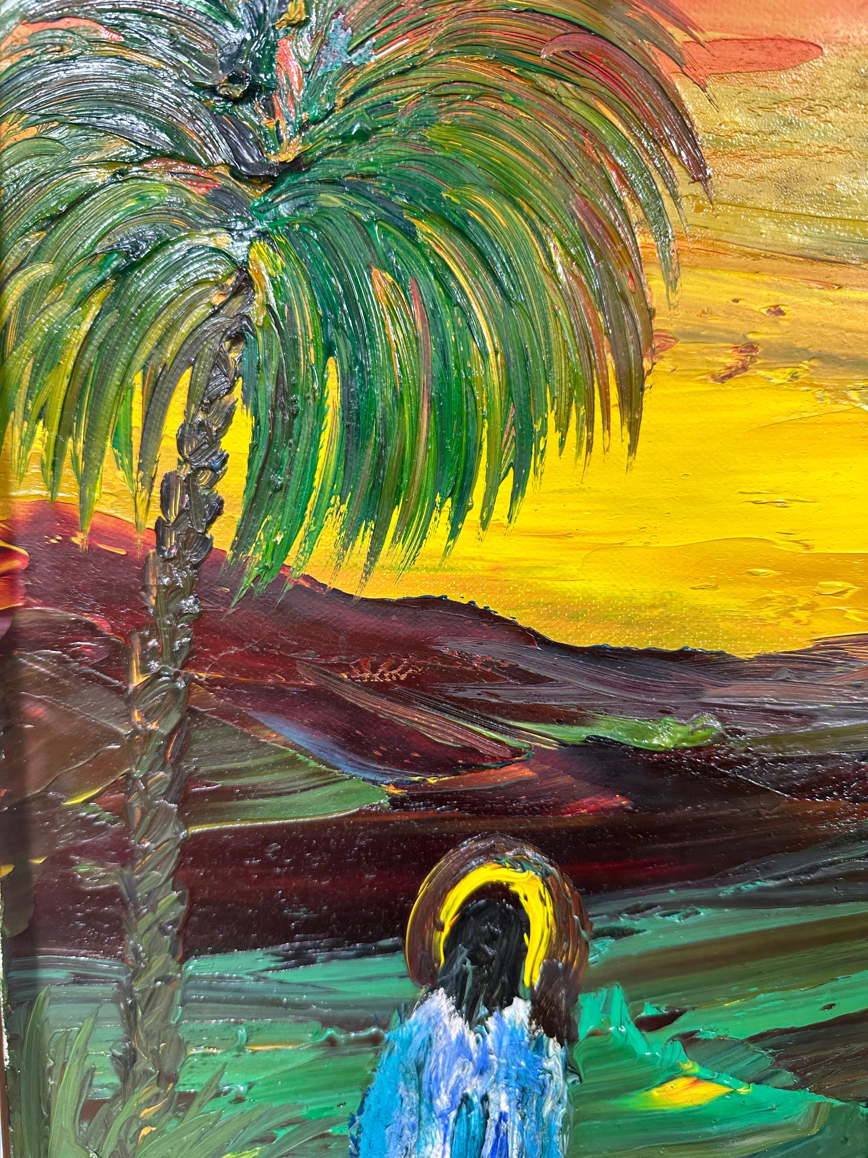 Pittura Veikko Aaltona, pittura  Figura vicino a una palma Firmato in vendita