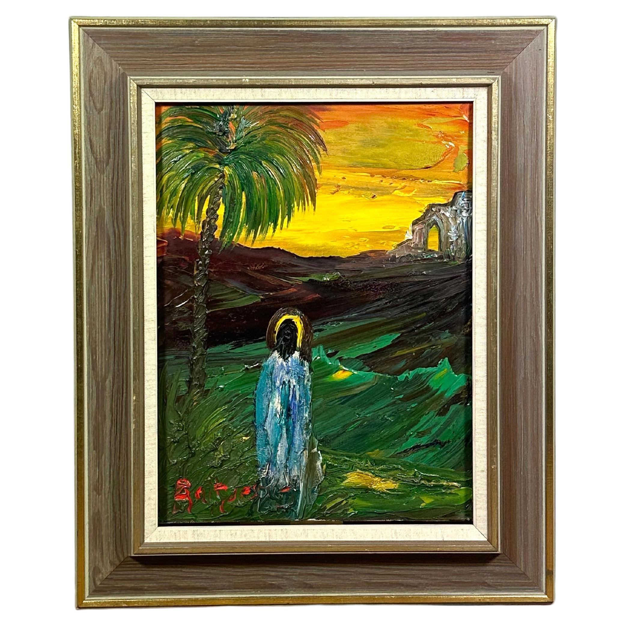 Veikko Aaltona, pittura  Figura vicino a una palma Firmato in vendita