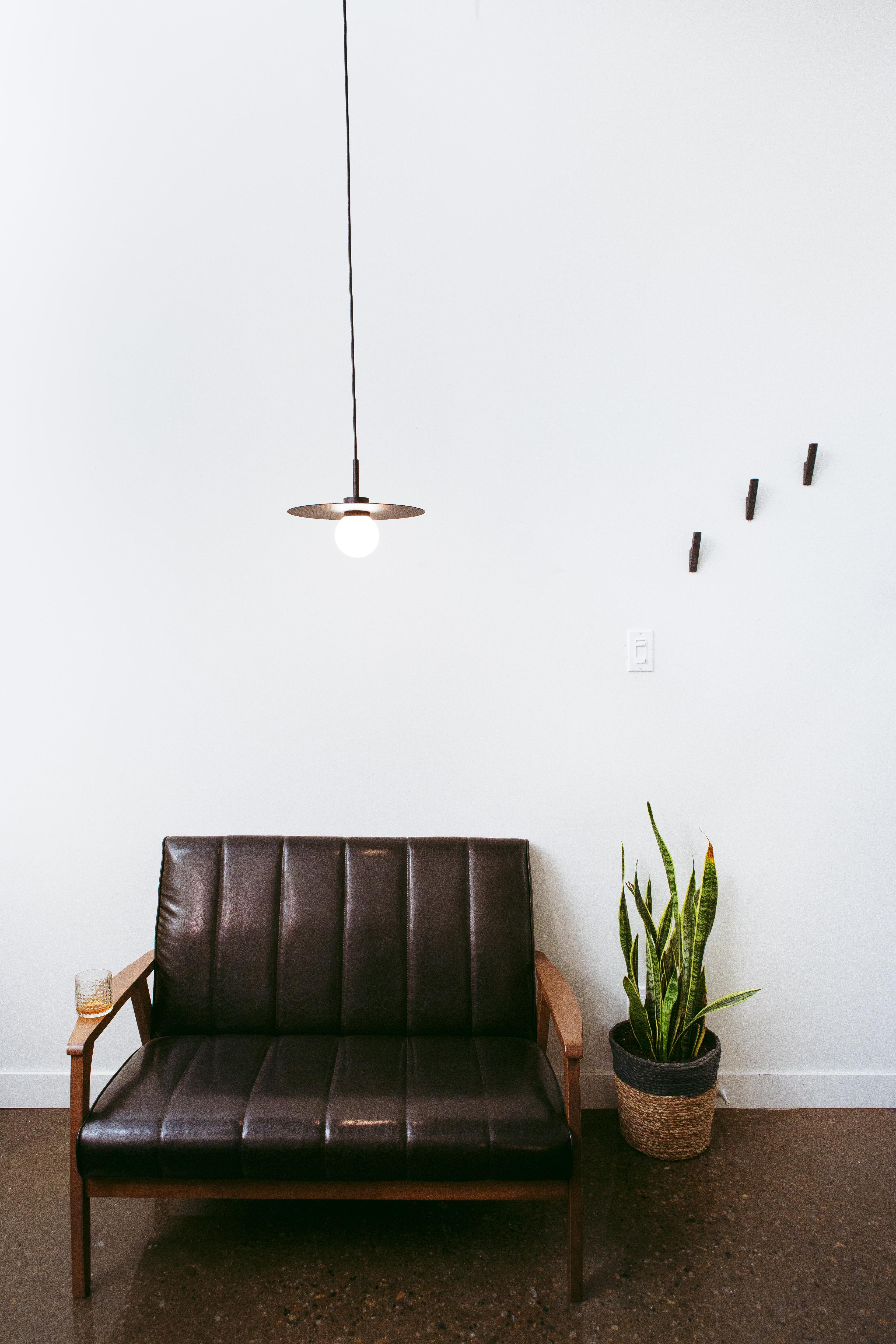 Bauhaus Veil Pendant, Modern Perforated Metal and Glass Pendant For Sale