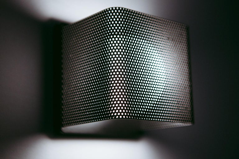 Powder-Coated Veil Wall Sconce, Modern Perforated Metal, Glass Globe For Sale