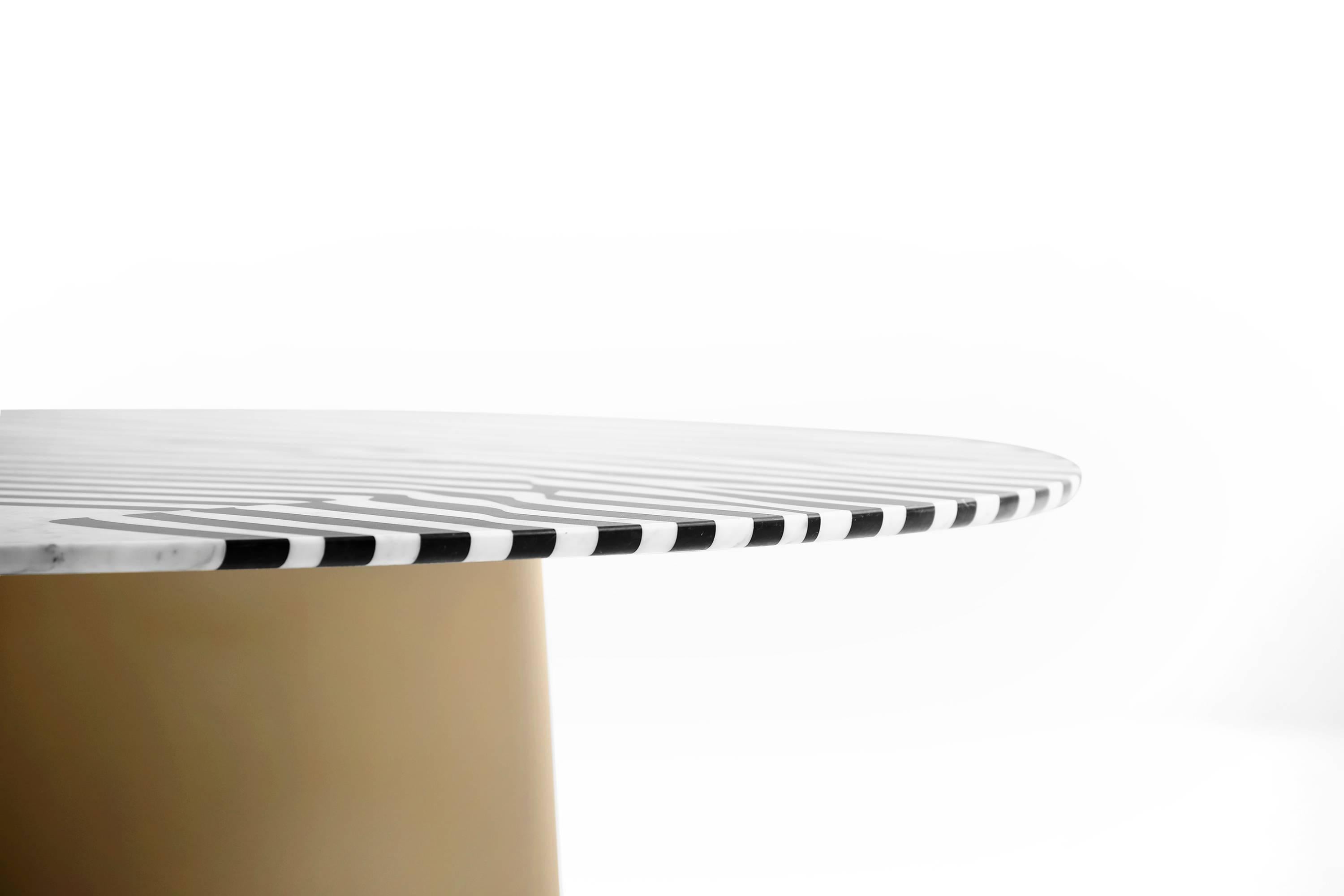 Veiled Coffee Table, Nero Marquinia and Carrara Marble Inlays, Brass Base im Zustand „Neu“ im Angebot in London, GB