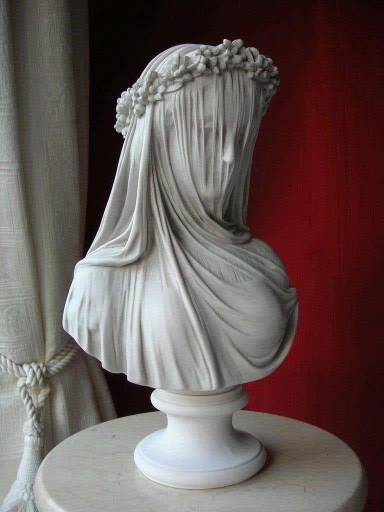 European Veiled Lady Marble Bust, 20th Century