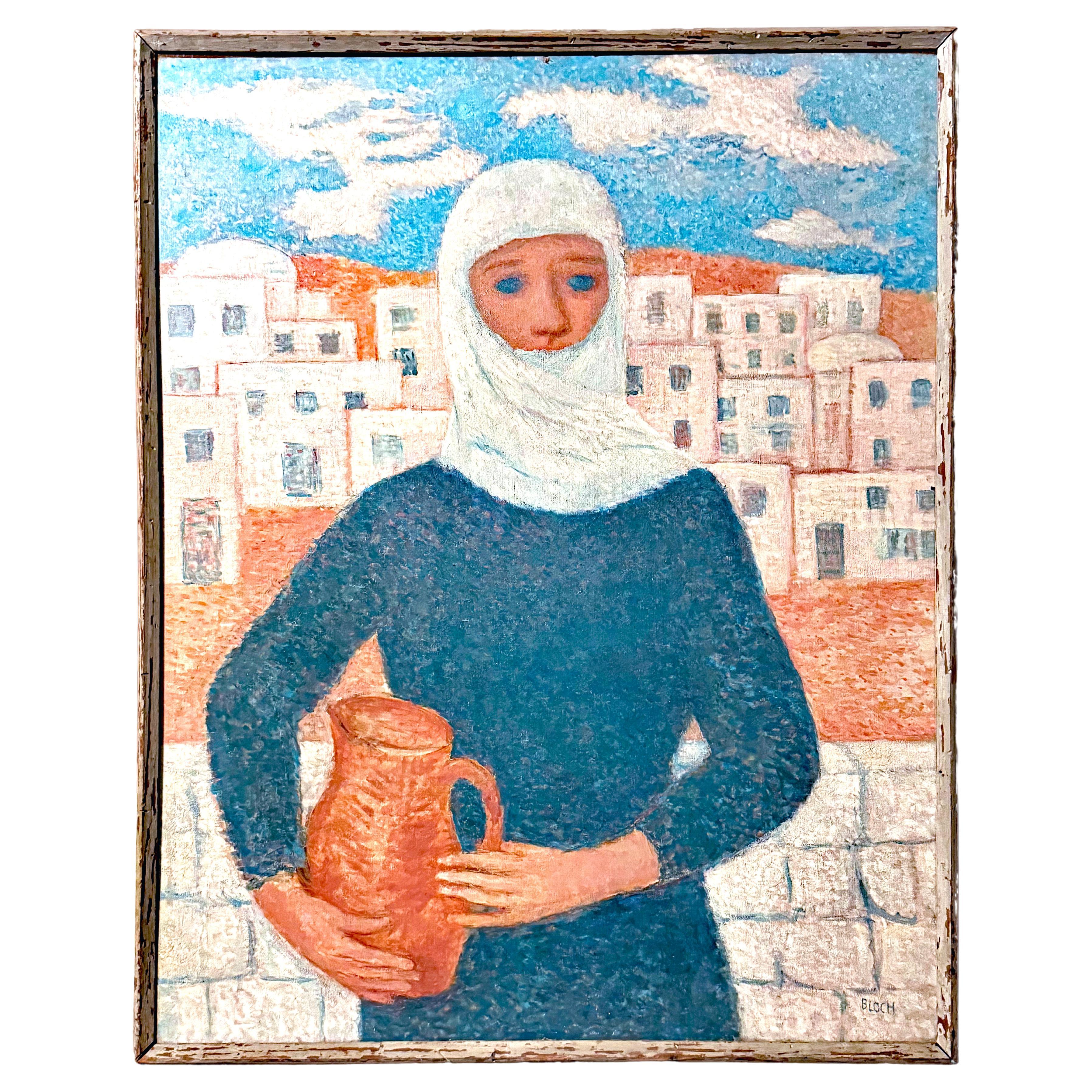 "Veiled Woman with Jug", North African Scene in White and Blue by ...