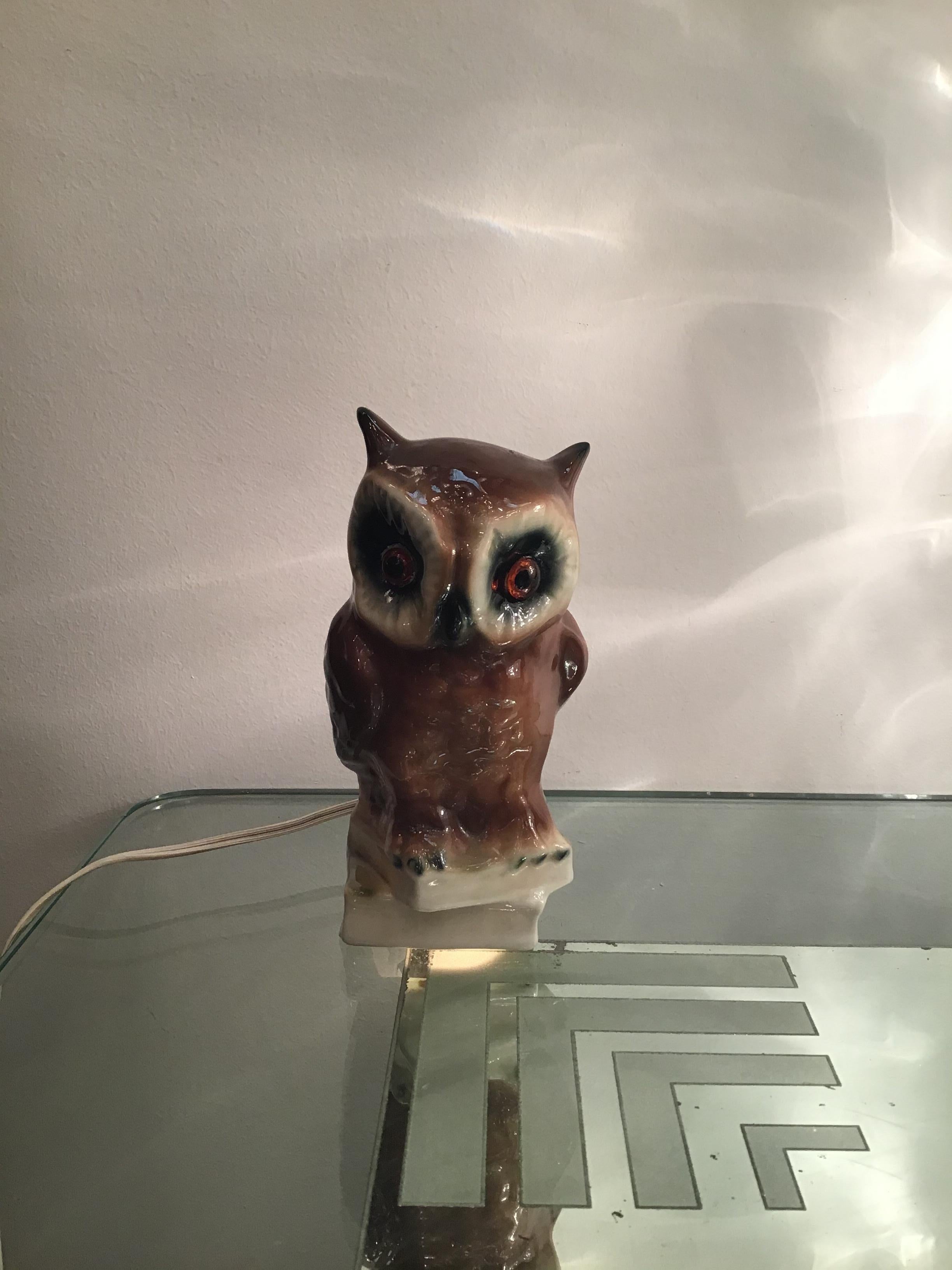 Veilleuse “Capodimonte “ Owl 1950 Italy In Excellent Condition For Sale In Milano, IT