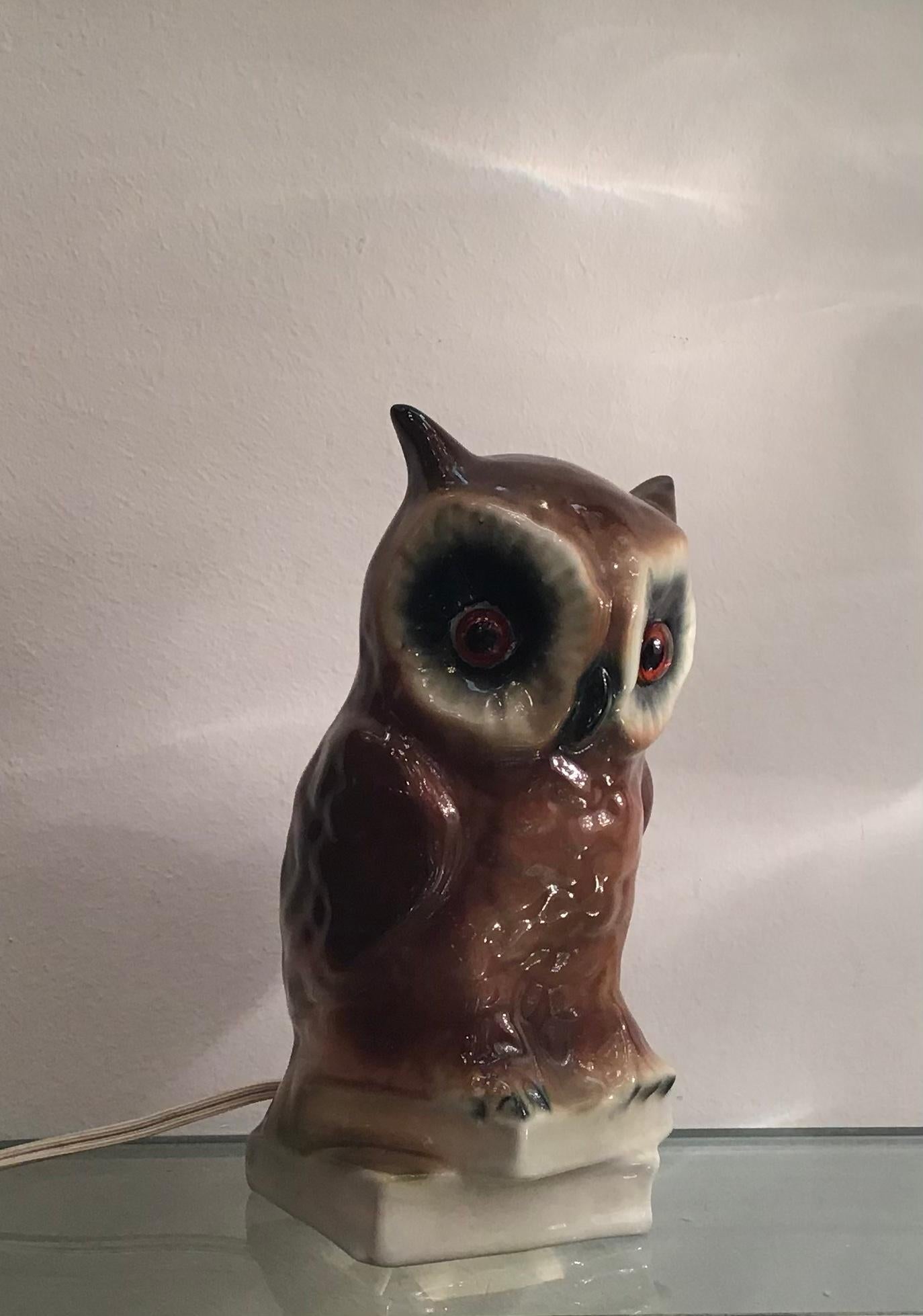 Mid-20th Century Veilleuse “Capodimonte “ Owl 1950 Italy For Sale