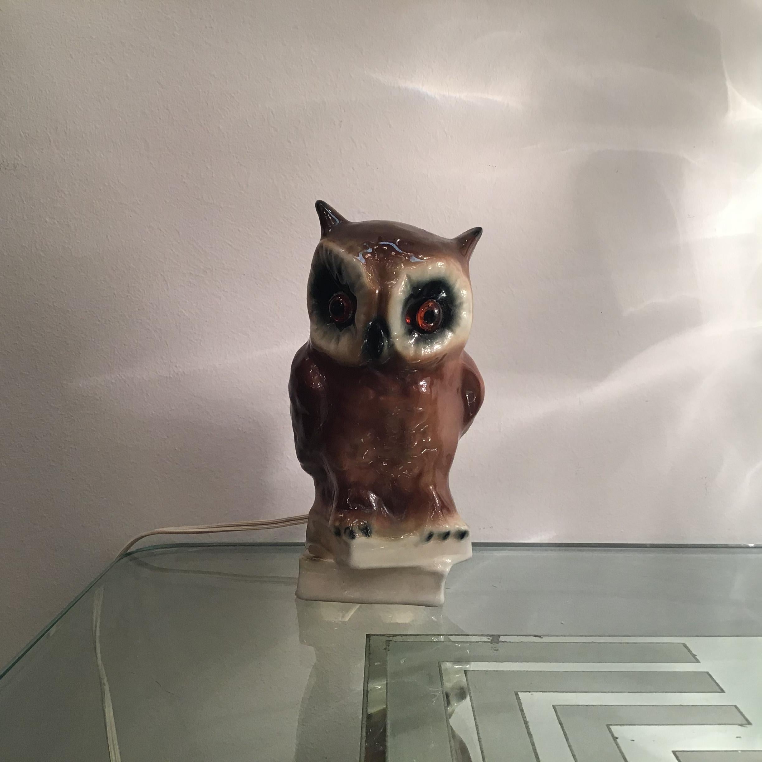 Ceramic Veilleuse “Capodimonte “ Owl 1950 Italy For Sale