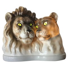 Vintage Veilleuse “Capodimonte” Pair of Lions, 1950, Italy