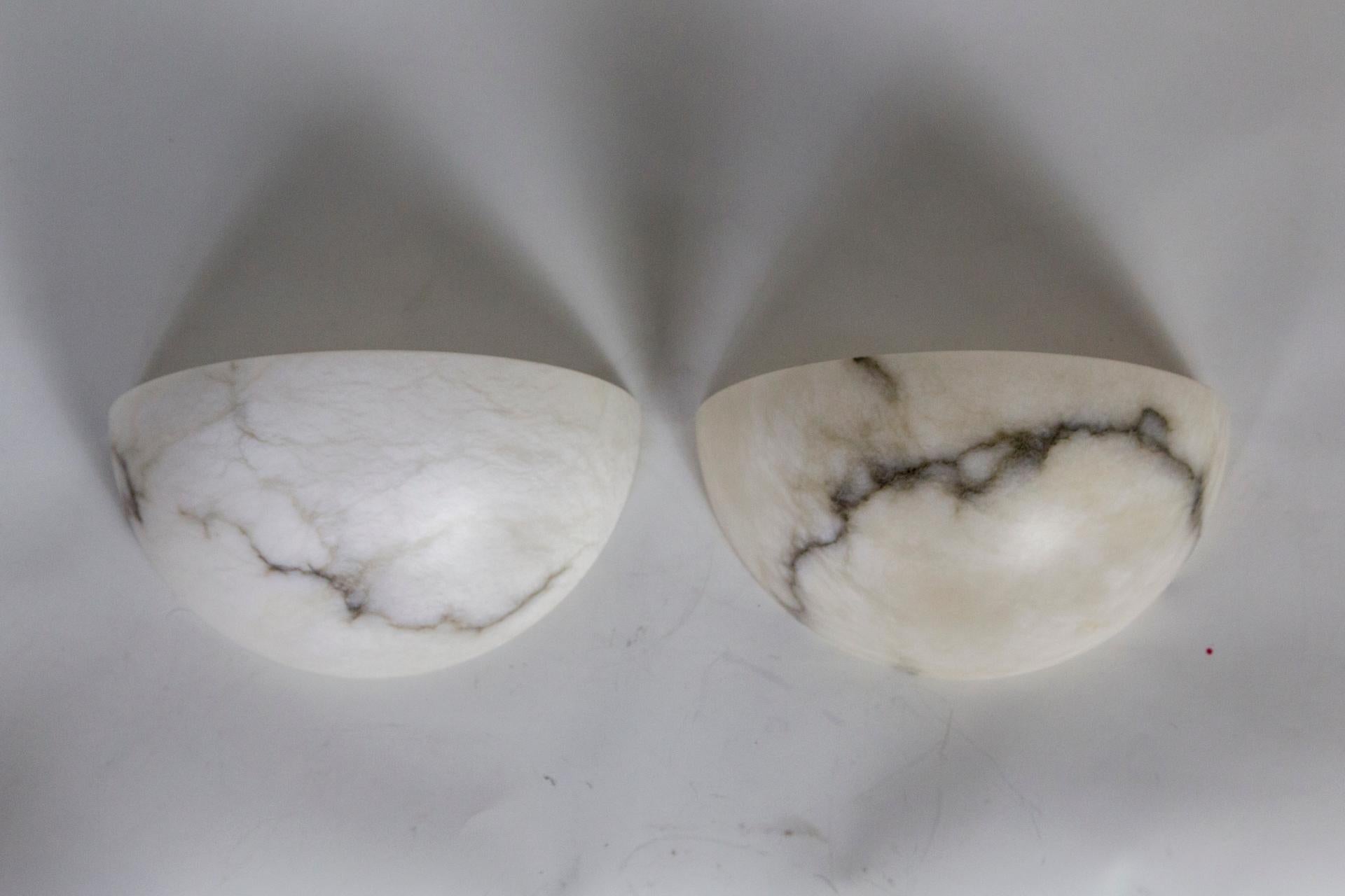 Contemporary Veined Alabaster Half Moon Sconces, 'Pair'