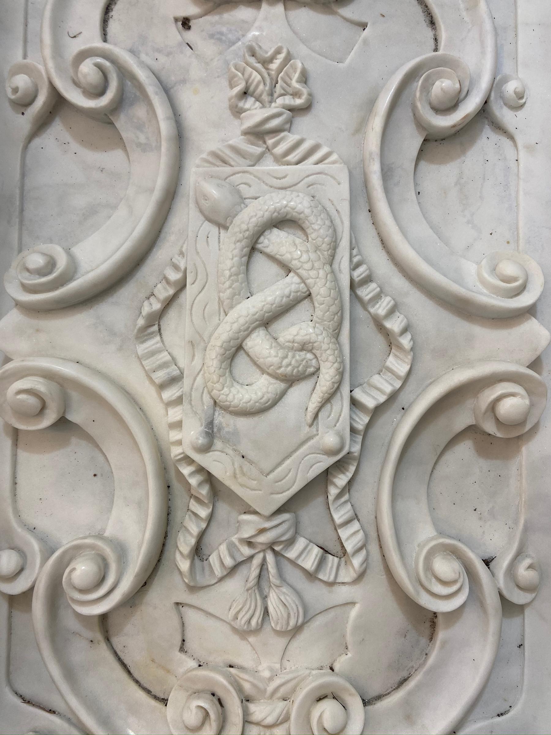 Italian Veined Carved Marble Mantel Piece For Sale