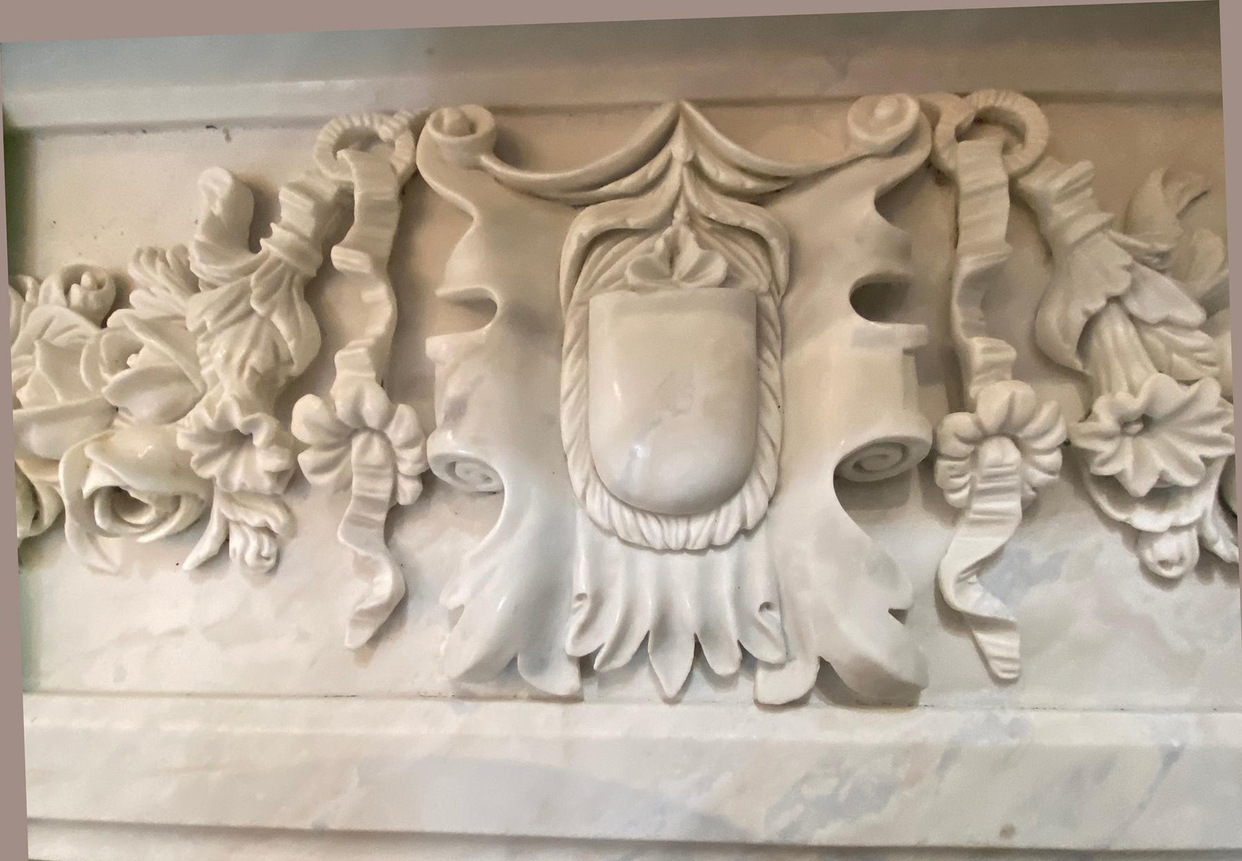 Veined Carved Marble Mantel Piece In Good Condition For Sale In West Palm Beach, FL