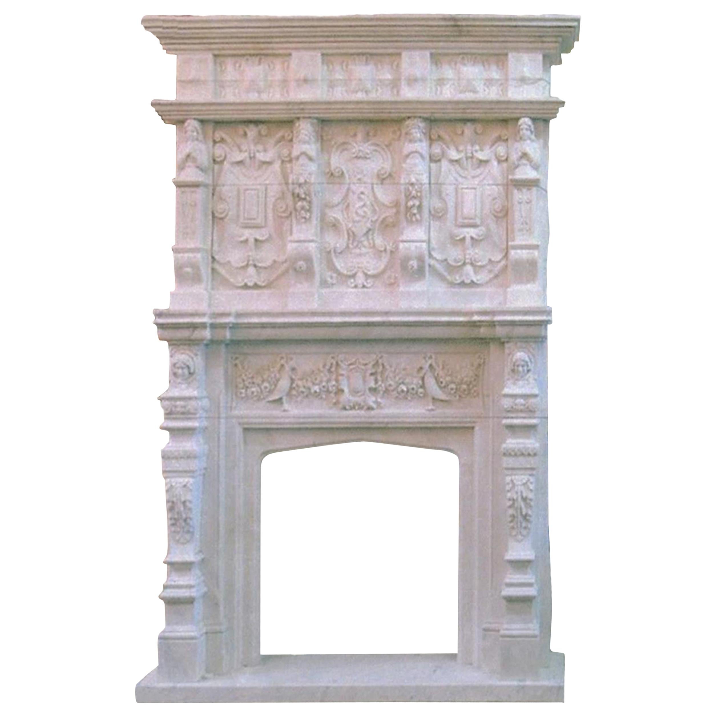 Veined Carved Marble Mantel Piece For Sale at 1stDibs