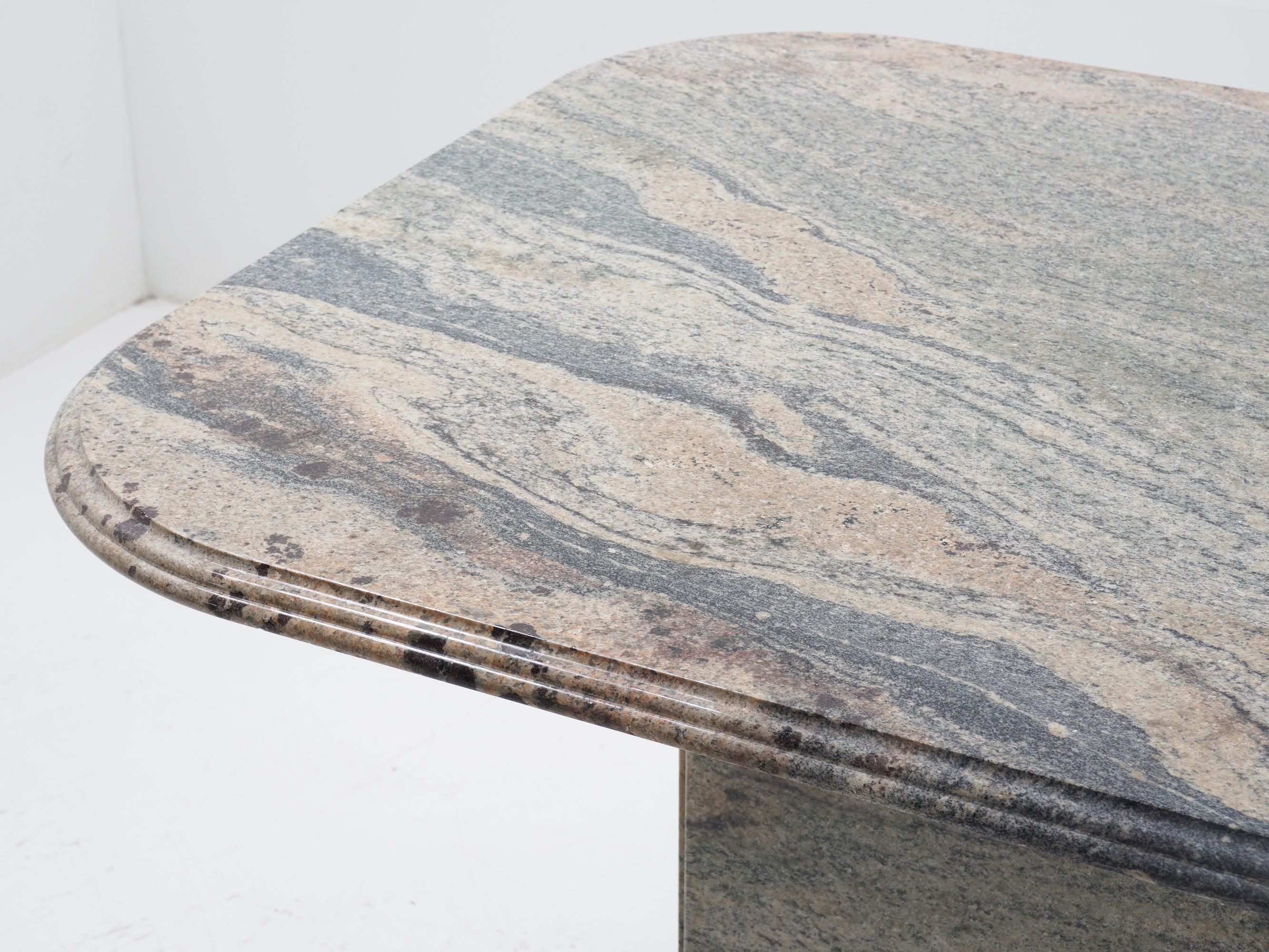 Mid-Century Modern Veined Granite Pedestal Dining Table, 1970s For Sale
