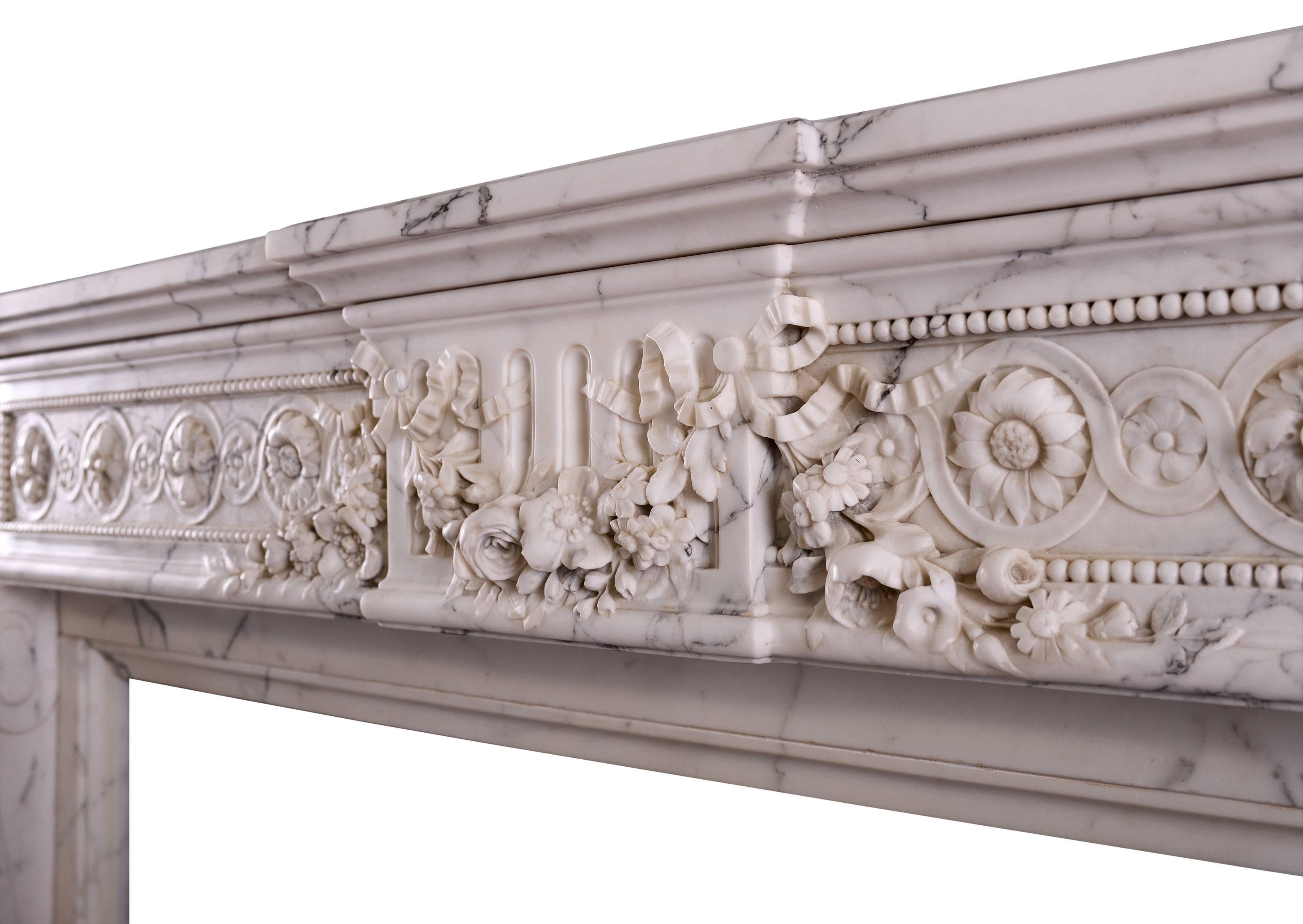 Louis XVI Veined Statuario French Marble Chimneypiece For Sale