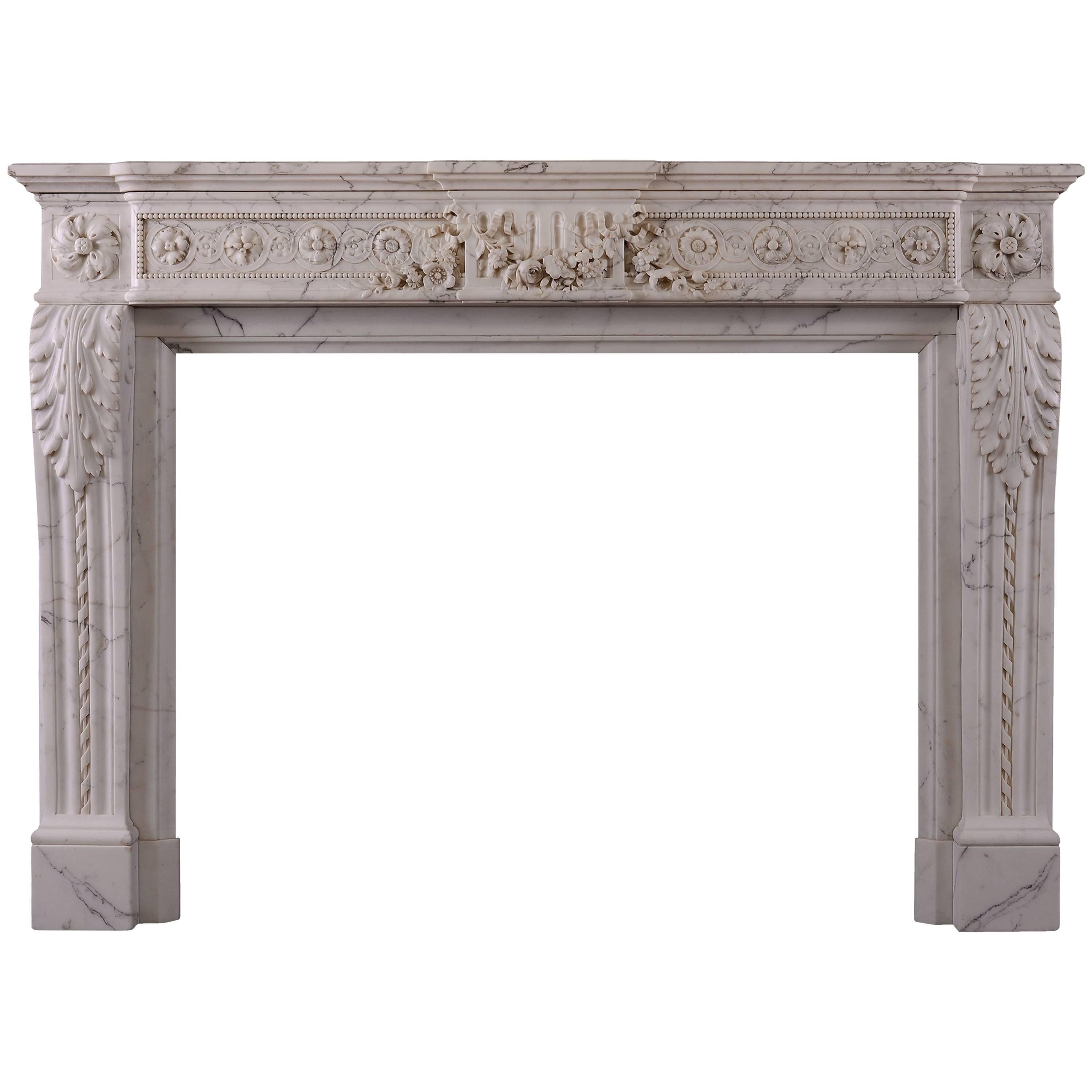 Veined Statuario French Marble Chimneypiece For Sale