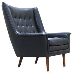 Vejen Polster Mobelfabrik Papa Bear Wingback Black Leather Lounge Chair