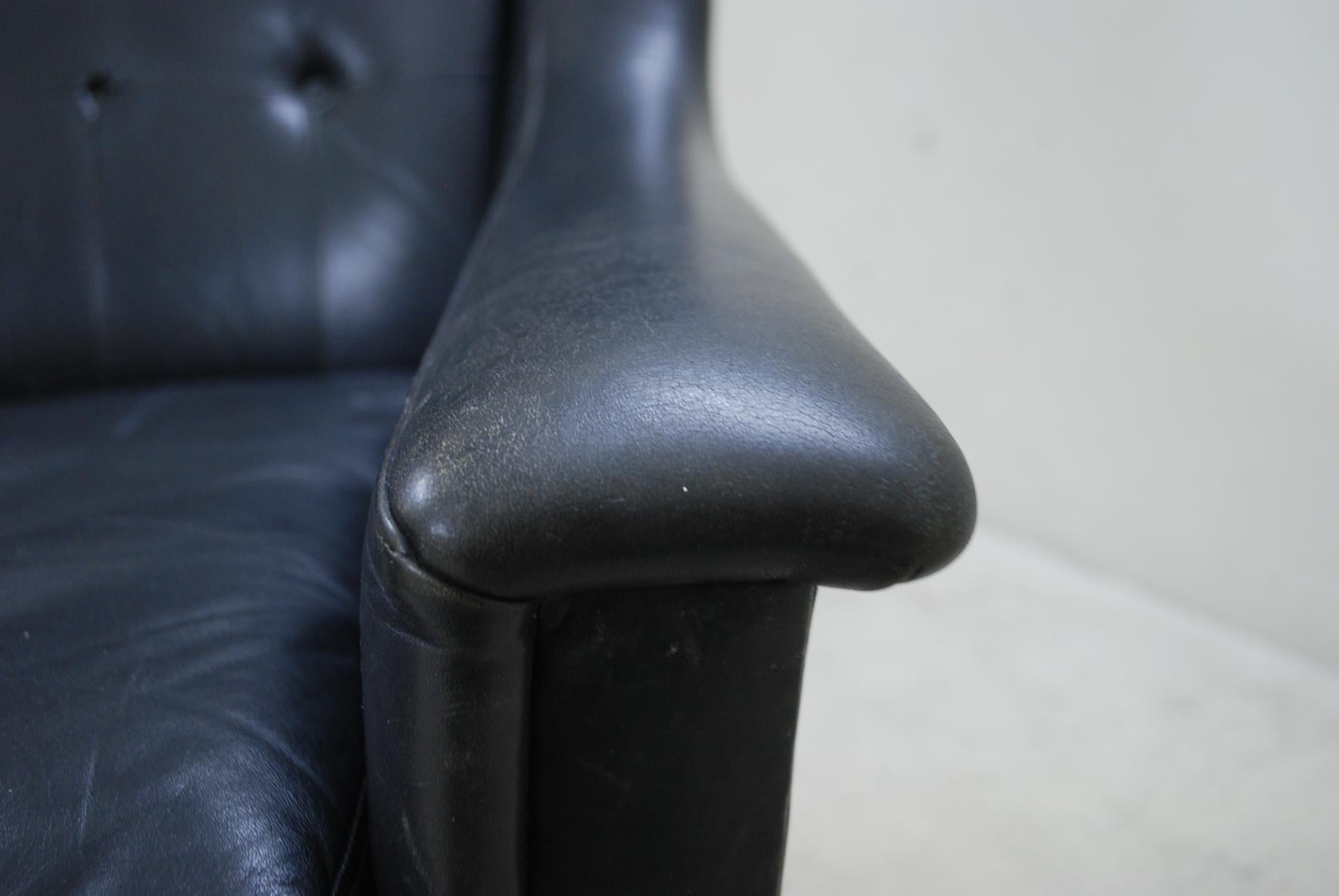 Vejen Polster Mobelfabrik Papa Bear Wingback Black Leather Lounge Chair For Sale 5