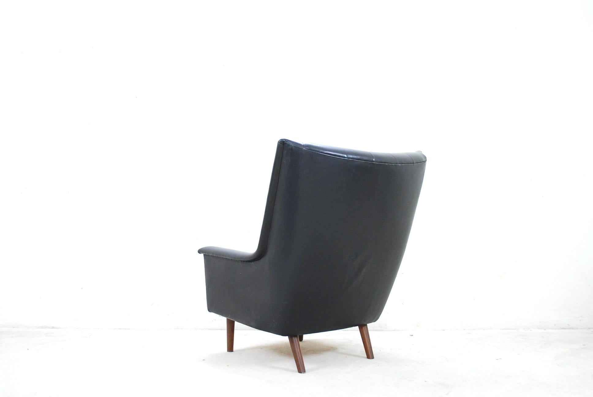 Vejen Polster Mobelfabrik Papa Bear Wingback Black Leather Lounge Chair For Sale 1
