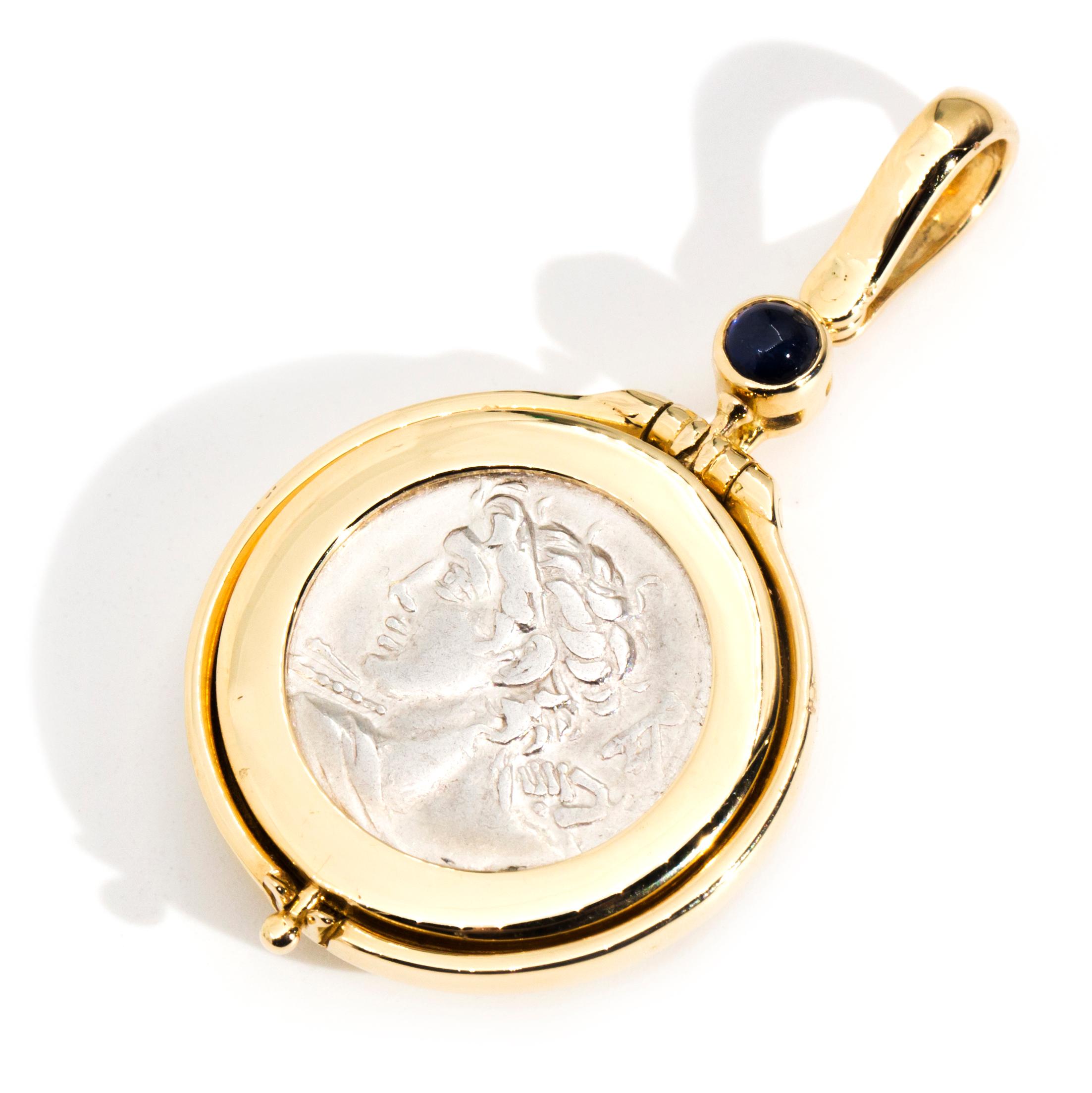 Women's or Men's Vejovis and Two Lares Ancient Coin Flip Style Pendant 18 Carat Yellow Gold