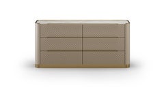 Velara Dresser With Textured Drawers, Brushed Metallic Details and Marble Top