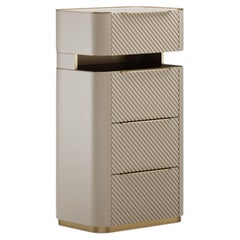 Velara Tall Dresser With Textured Drawers, Metallic Details and Marble Top