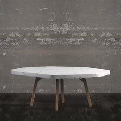 Velato Dining Table in Calacatta Marble & Chestnut Wood by Bufalini Marmi
