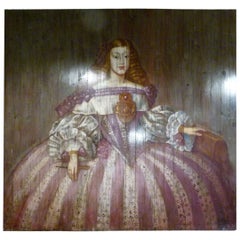 Velazquez Menina's Reproduction by R. Navas, Oil on Wood Painting