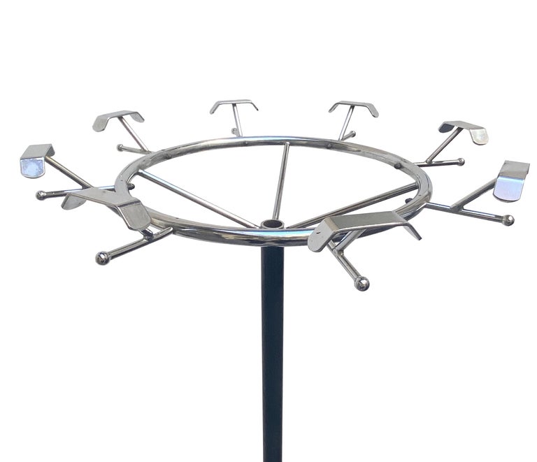Mid-20th Century Velca Legnano Polished Steel and Black Lacquer Coat Rack, 1960's For Sale