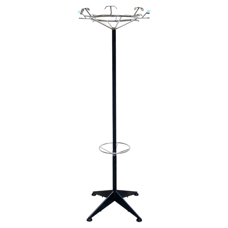 Velca Legnano Polished Steel and Black Lacquer Coat Rack, 1960's For Sale
