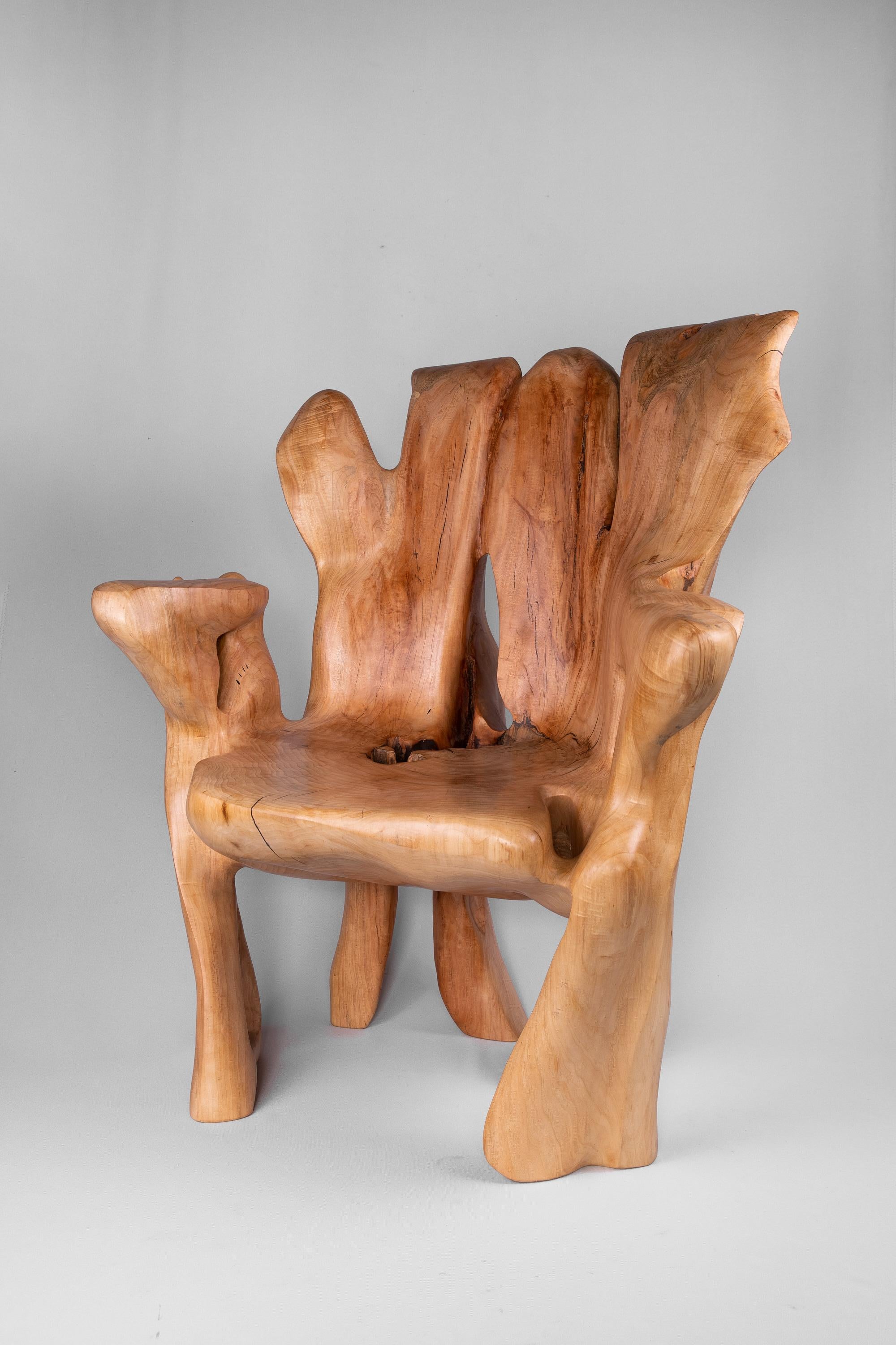 Sculpté Armchar Veles sculpté à partir d'une seule pièce de bois en vente