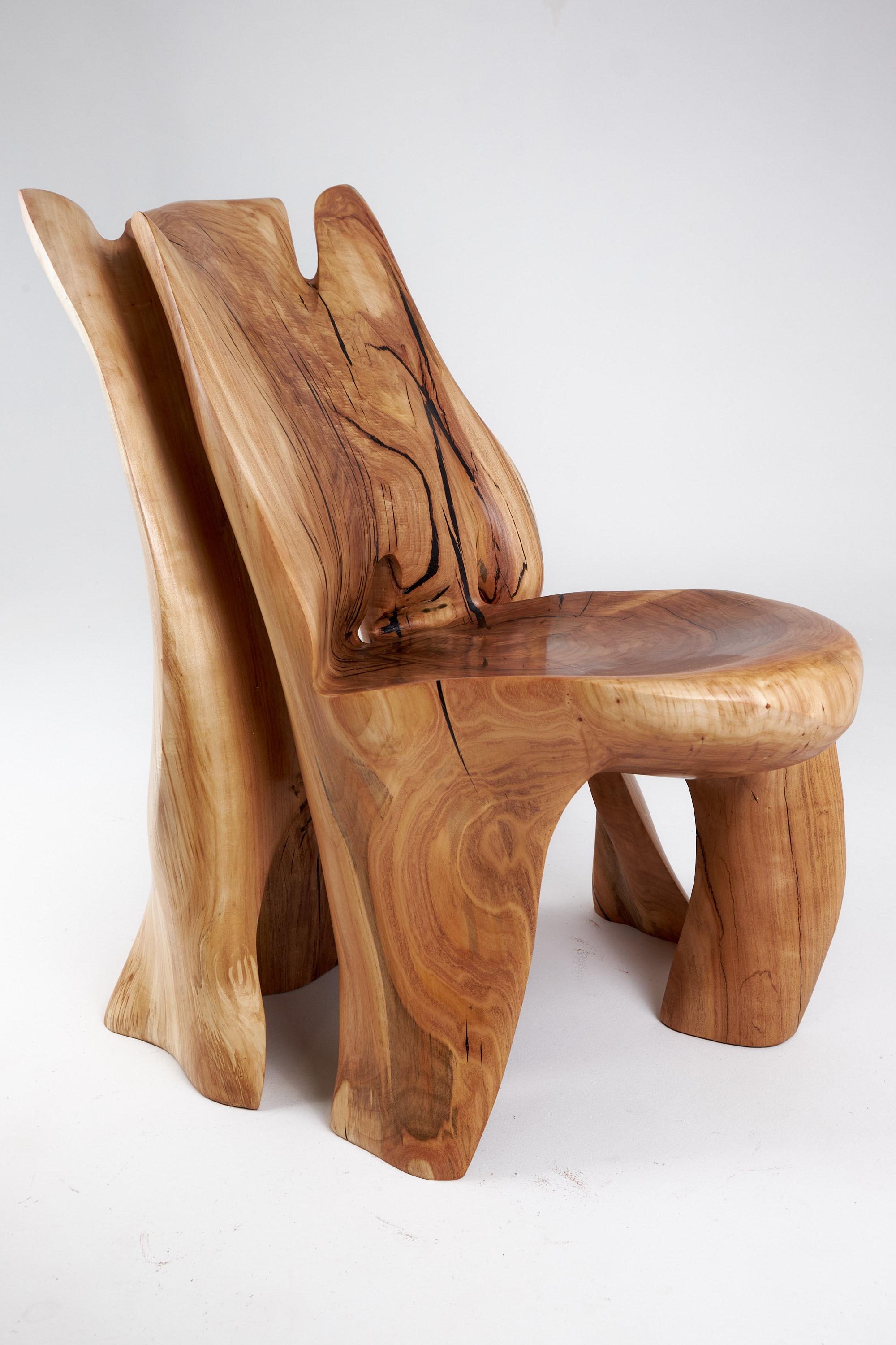 Veles Wooden Lounge Chair Carved From Single Piece of Wood, Logniture For Sale 4