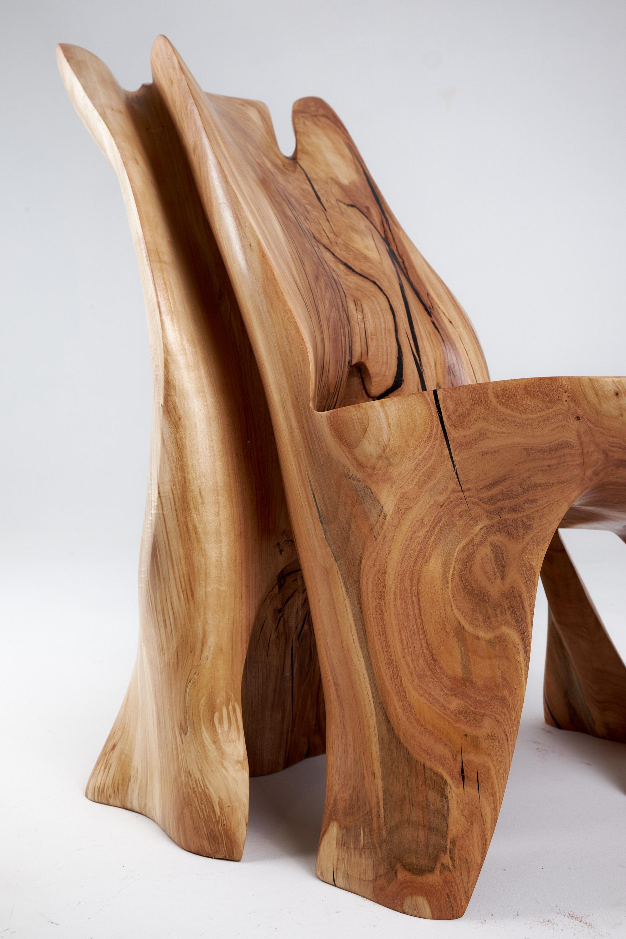 Veles Wooden Lounge Chair Carved From Single Piece of Wood, Logniture For Sale 5