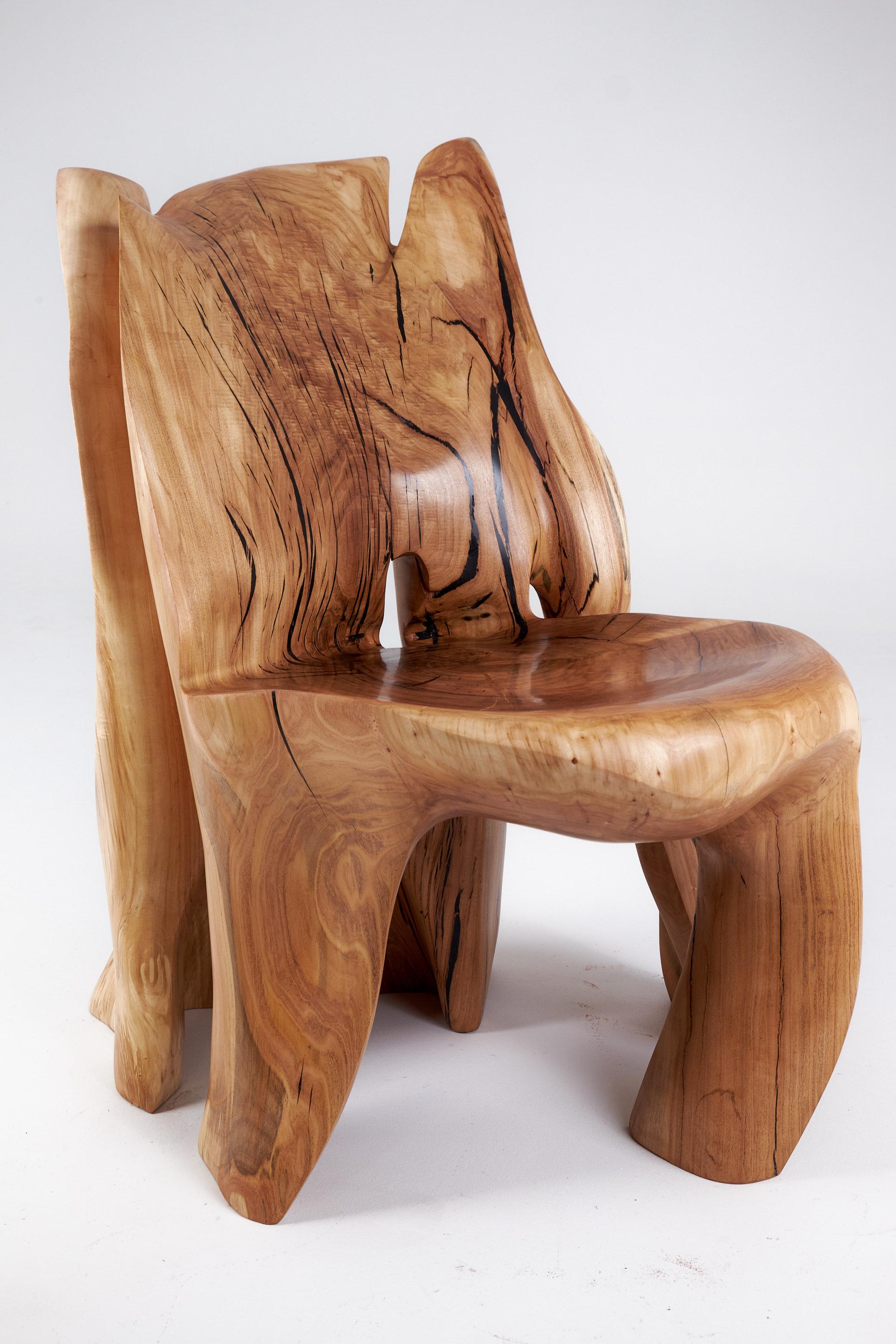 Veles Wooden Lounge Chair Carved From Single Piece of Wood, Logniture For Sale 6