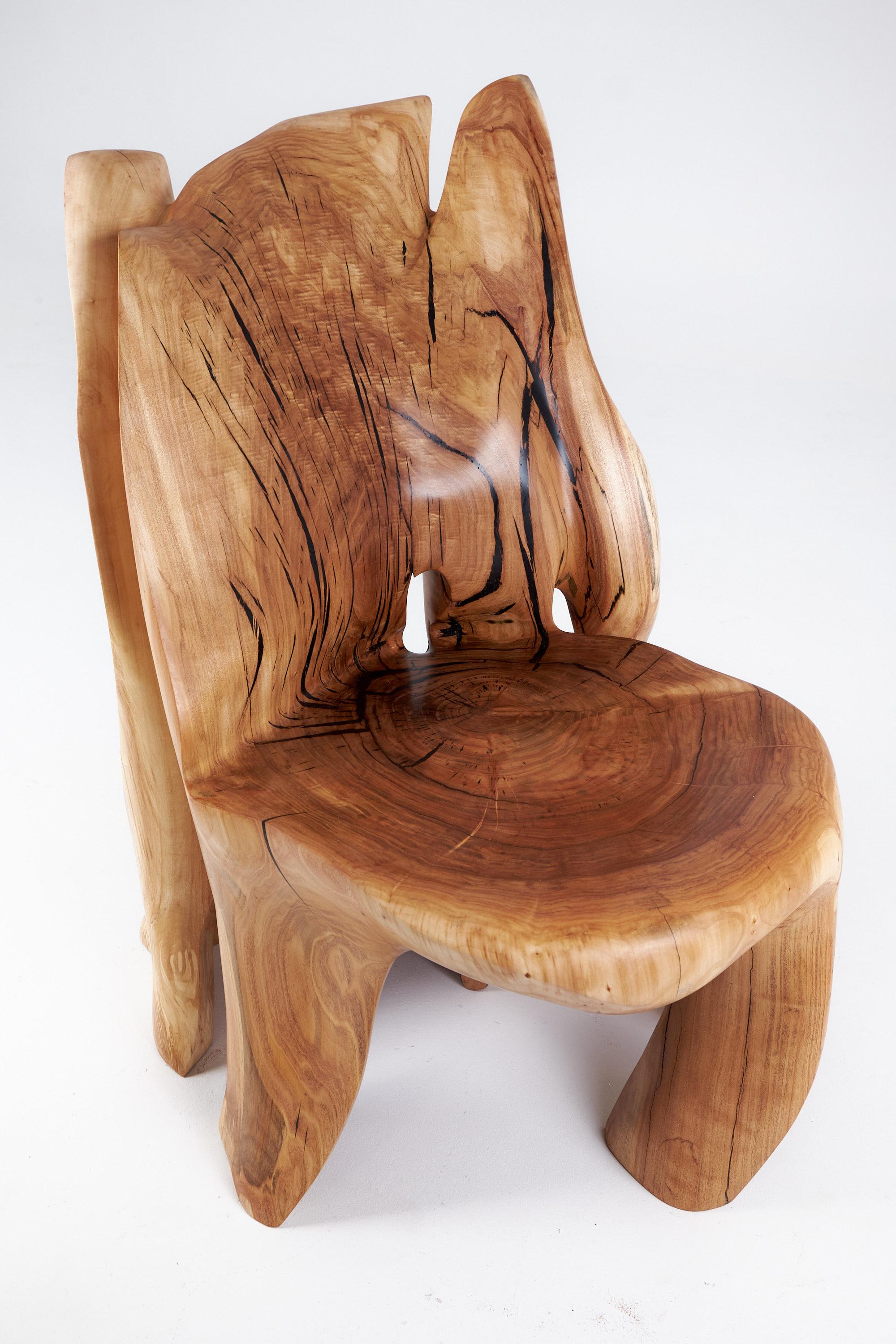 Veles Wooden Lounge Chair Carved From Single Piece of Wood, Logniture For Sale 7