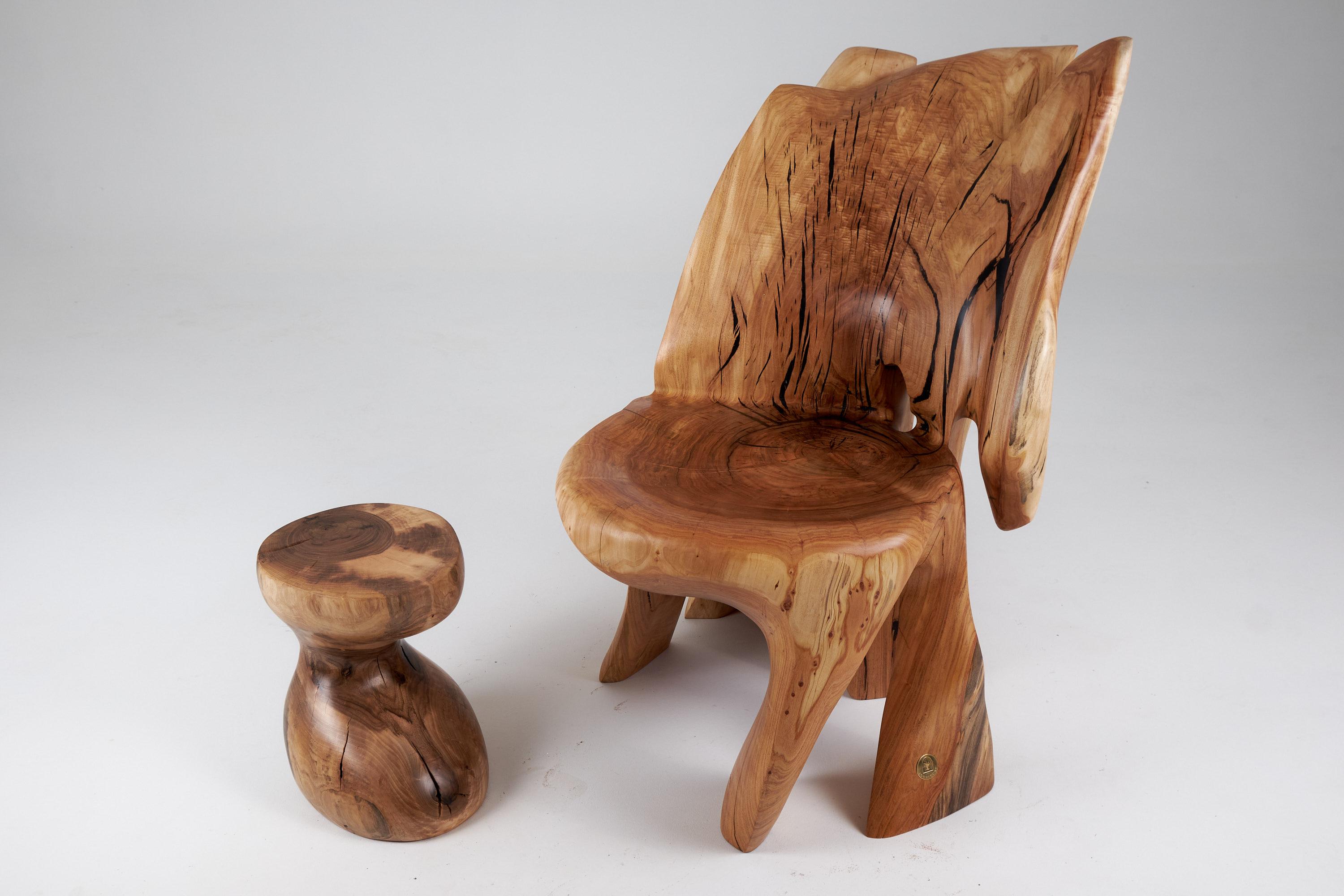 Veles Wooden Lounge Chair Carved From Single Piece of Wood, Logniture For Sale 8
