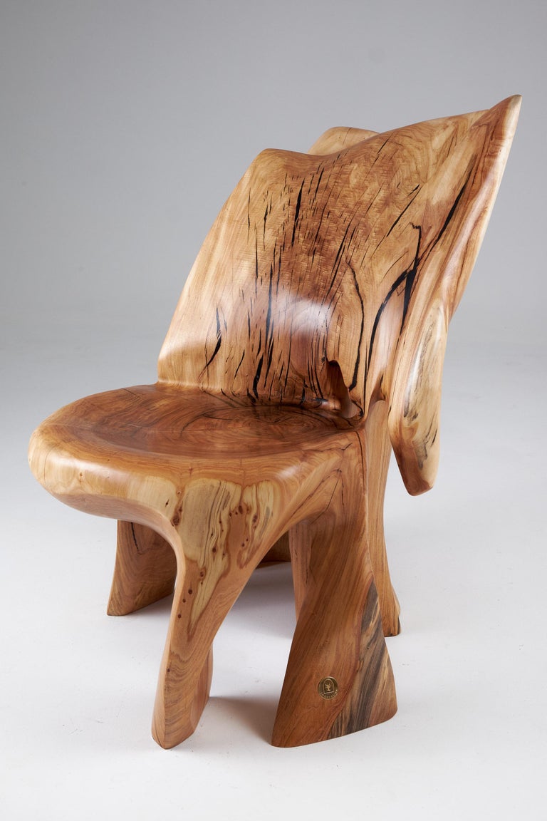 Veles Wooden Lounge Chair Carved From Single Piece of Wood