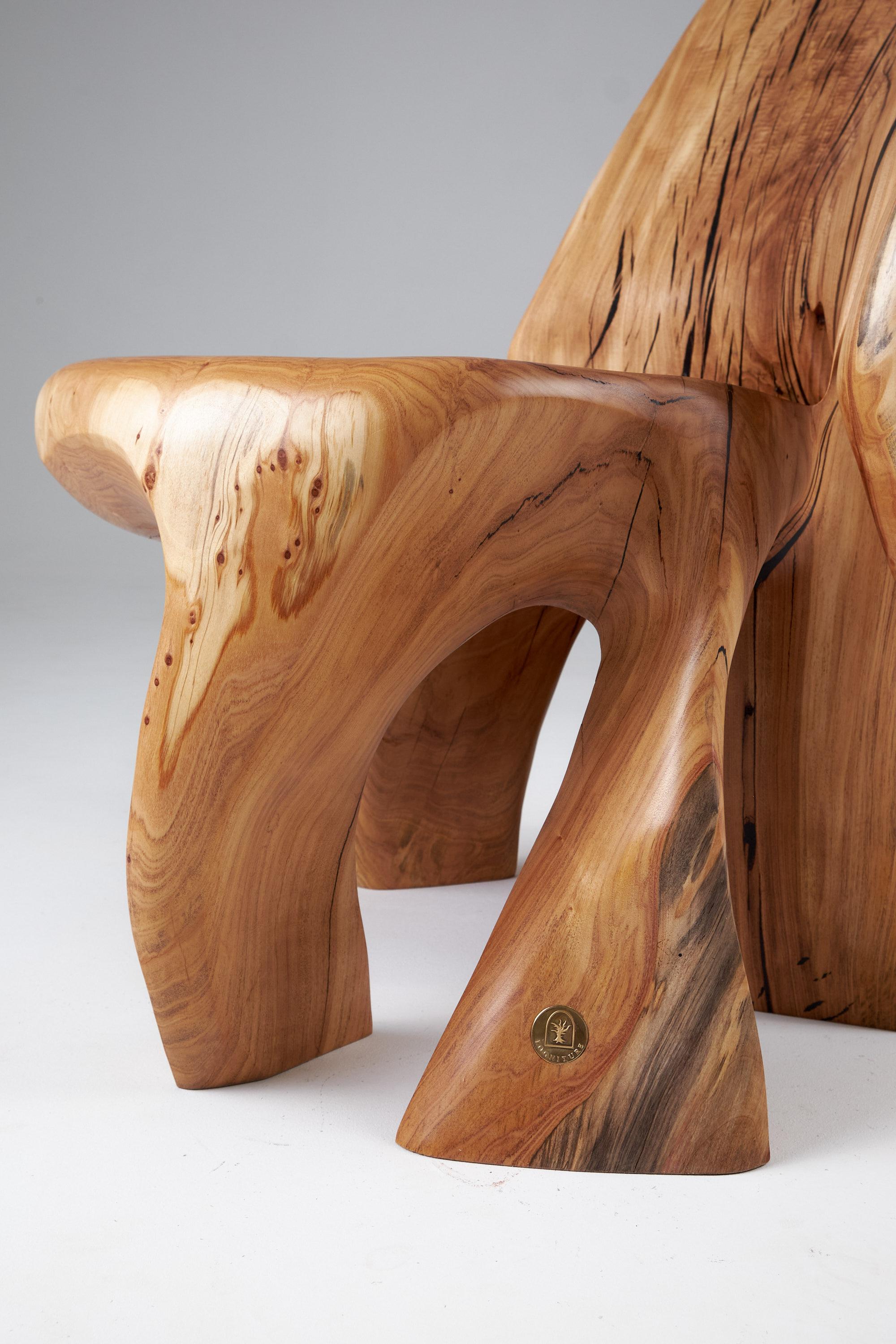 Brutalist Veles Wooden Lounge Chair Carved From Single Piece of Wood, Logniture For Sale
