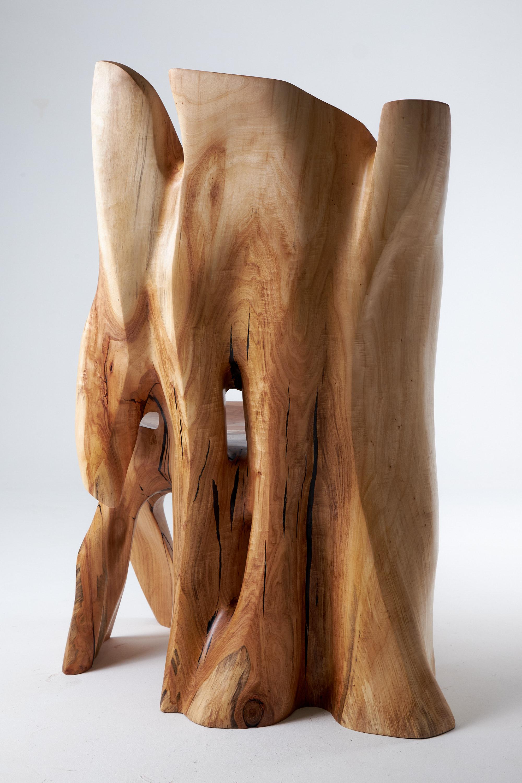 Contemporary Veles Wooden Lounge Chair Carved From Single Piece of Wood, Logniture For Sale