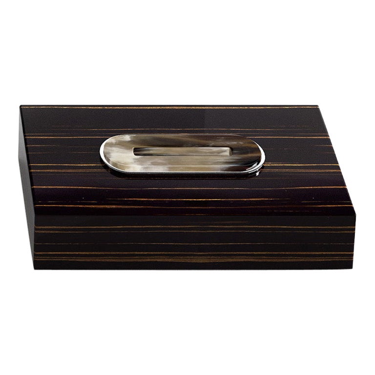 Veletta Tissue Box Holder in Glossy Ebony and Corno Italiano, Mod. 2428