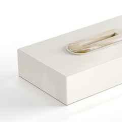 Veletta Tissue Box Holder in Ivory Lacquered Wood and Corno Italiano, Mod. 2429