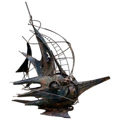 "Veliero Futurista", Escultura de cobre firmada A. Di Giovanni, Italia, años 50