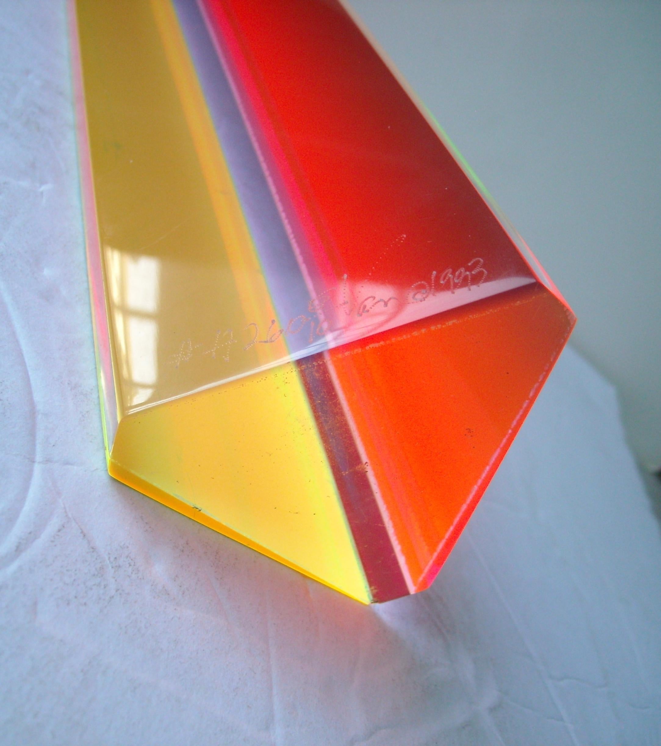 Velizar Mihich, Vasa acrylic hexagonal column sculpture, Signed, Dated In Excellent Condition In Los Angeles, CA